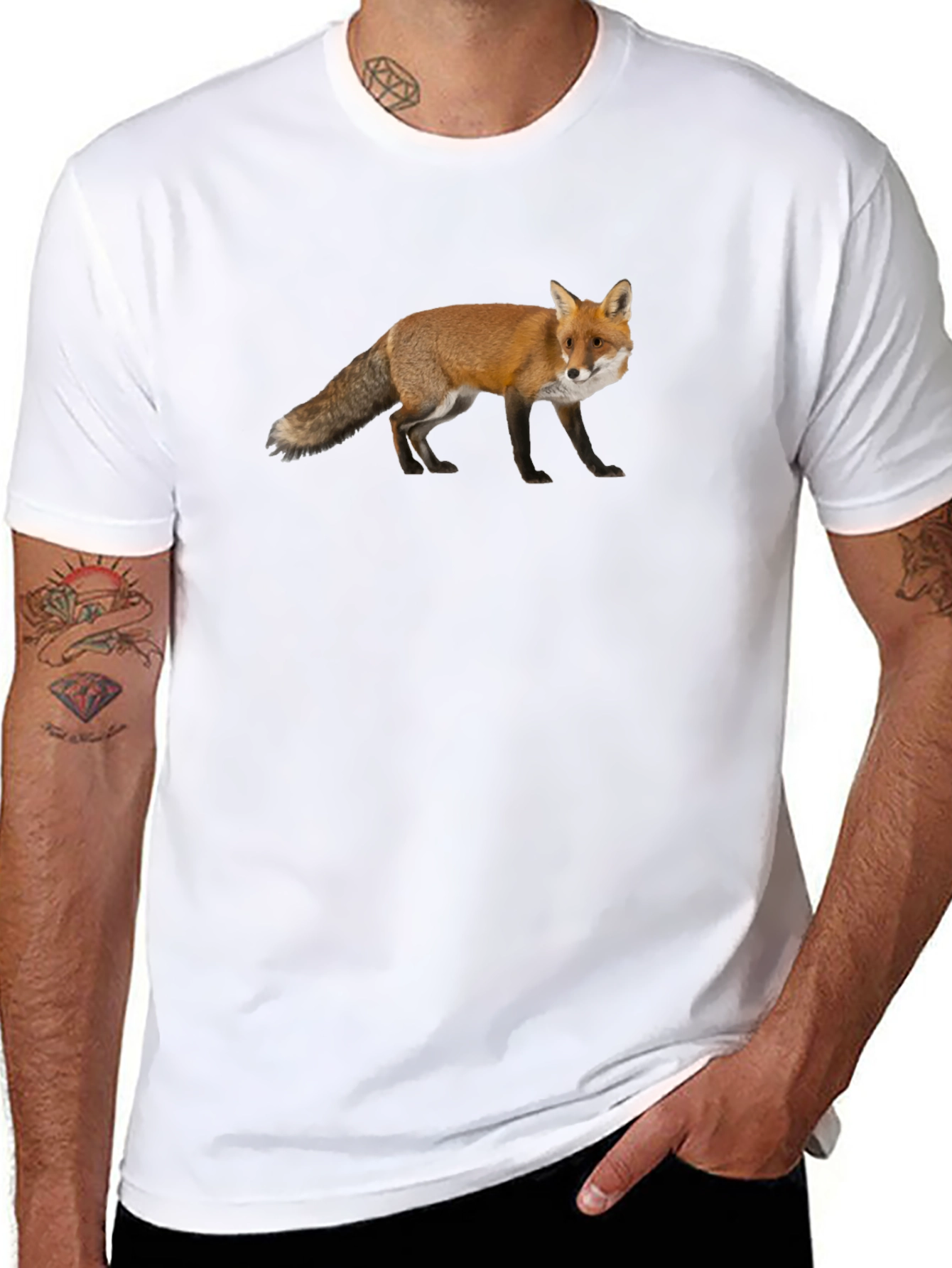 Fox Graphic Print Black Crew Neck T-Shirt