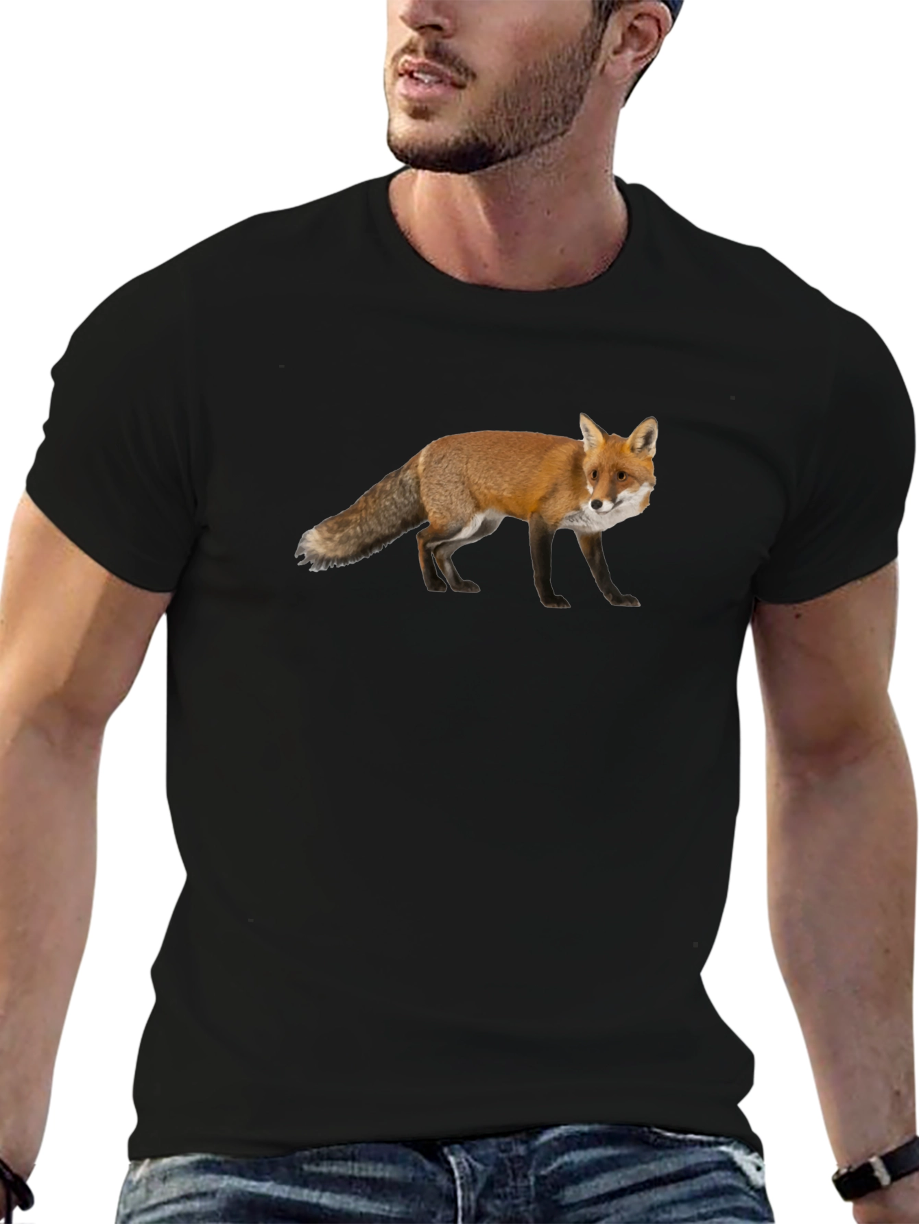 Fox Graphic Print Black Crew Neck T-Shirt