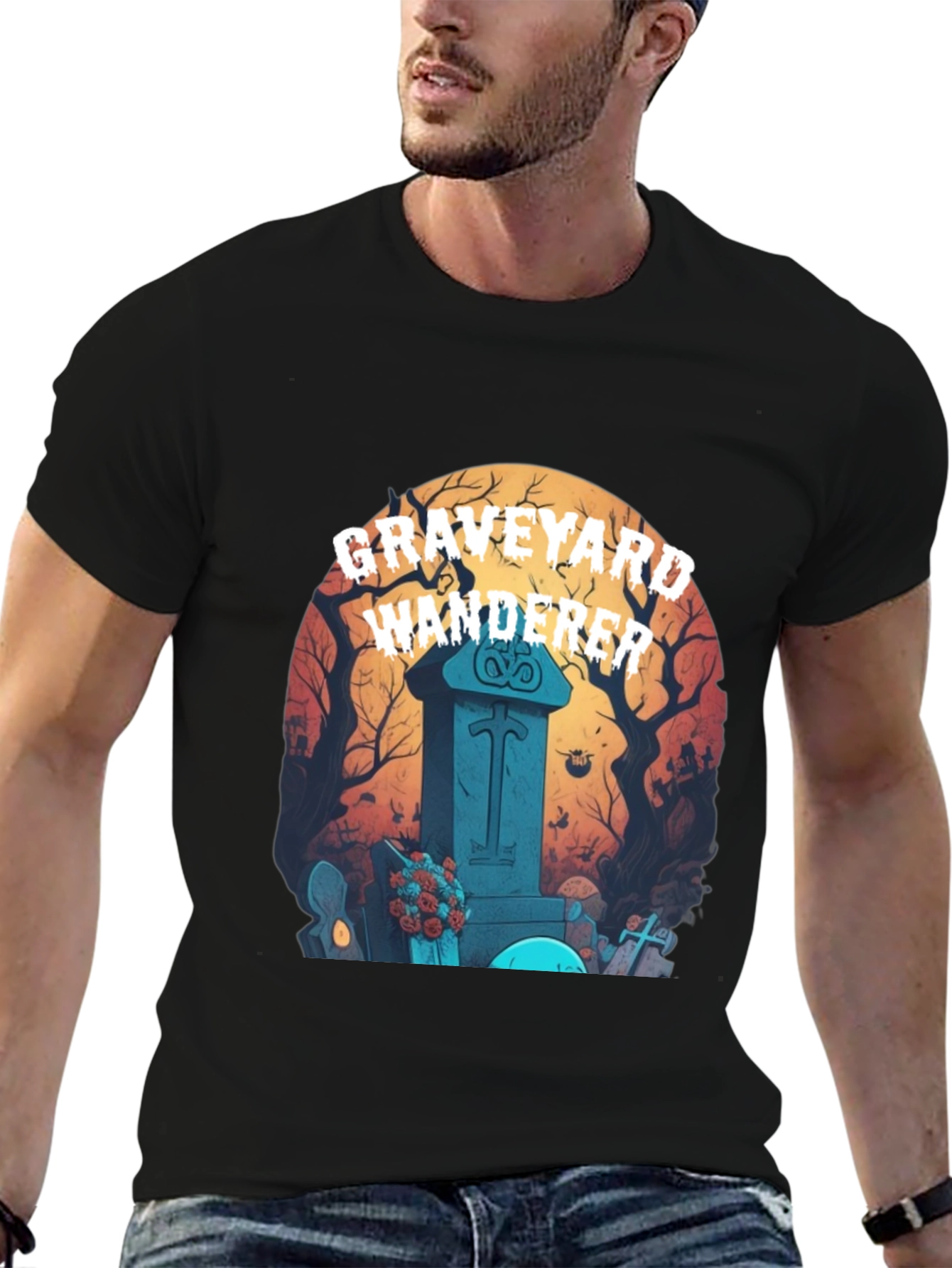 Graveyard Wanderer Graphic Tee - Halloween T-Shirt