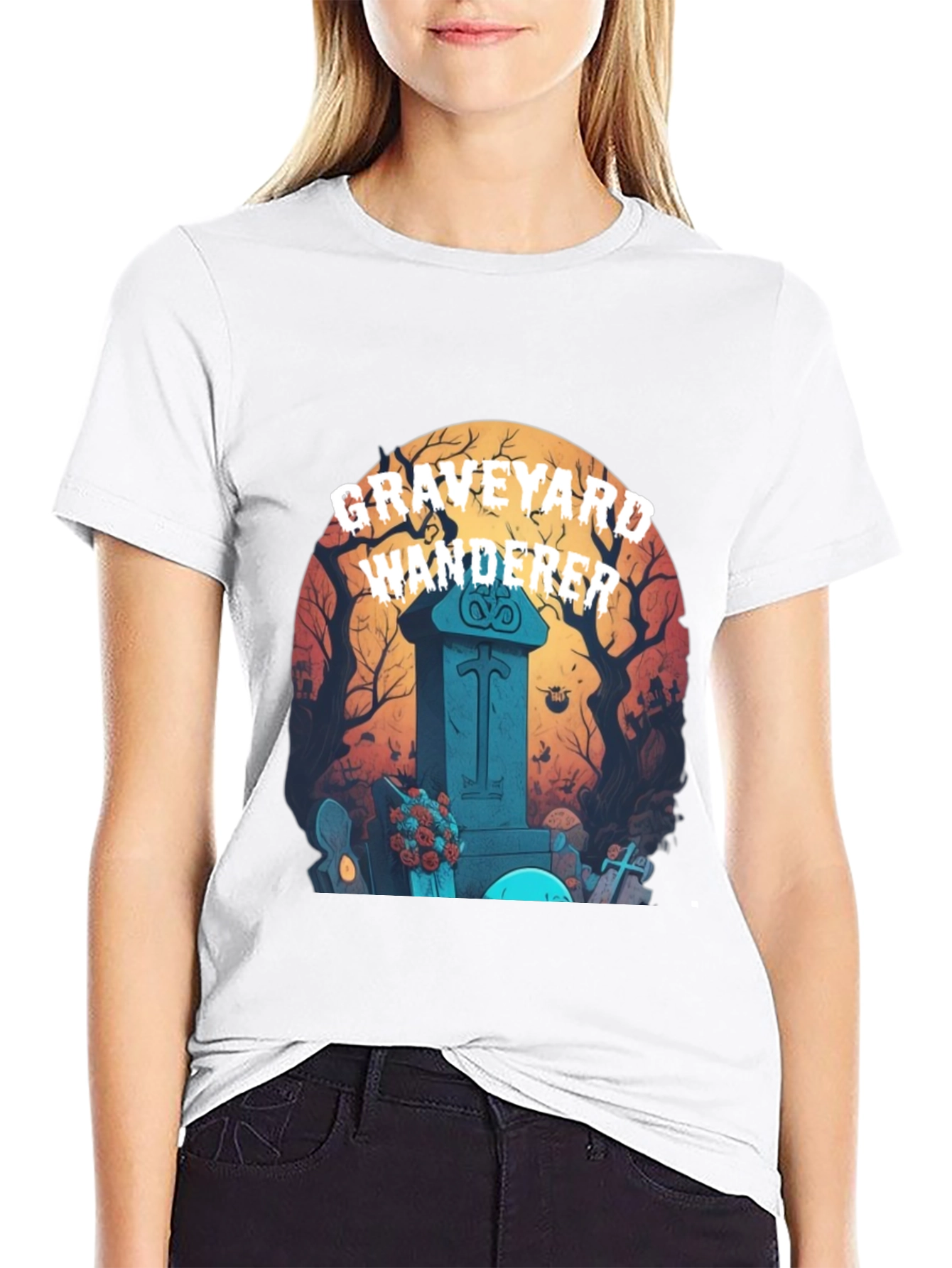 Graveyard Wanderer Graphic Tee - Halloween T-Shirt