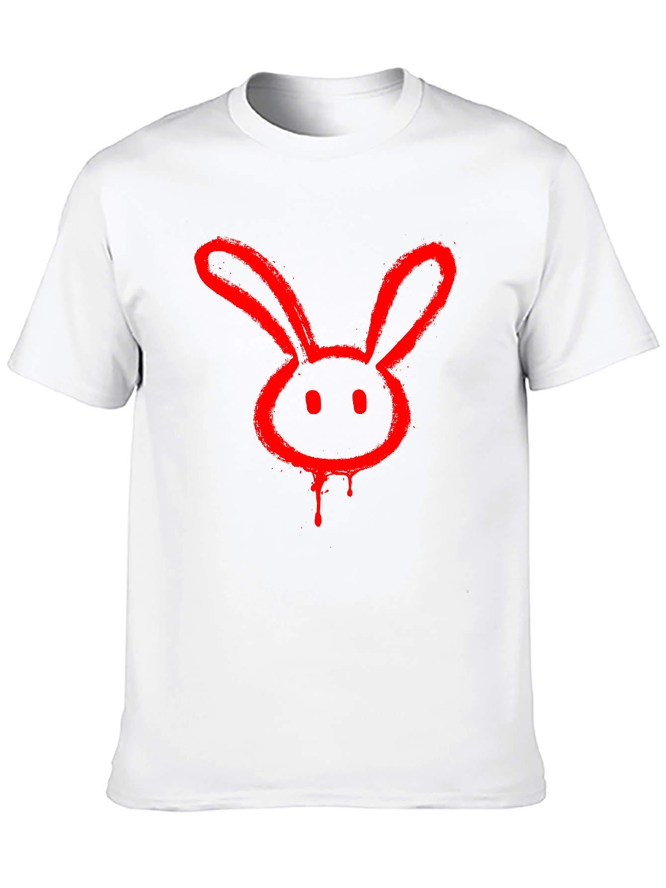 Red Bunny Graphic Tee - Black Cotton Casual T-Shirt