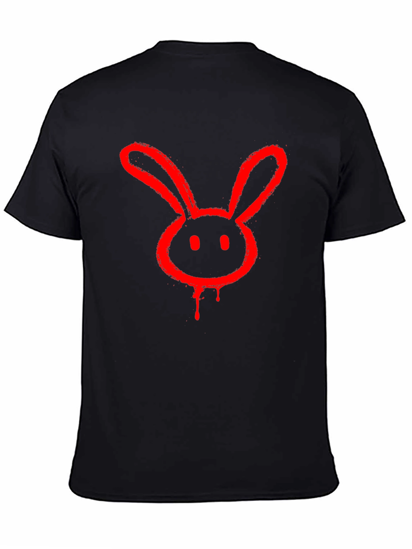Red Bunny Graphic Tee - Black Cotton Casual T-Shirt