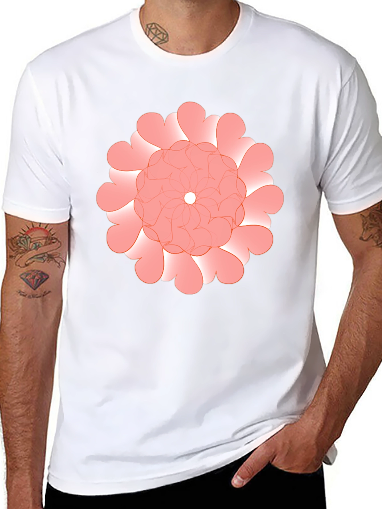 Floral Heart Pattern Black T-Shirt