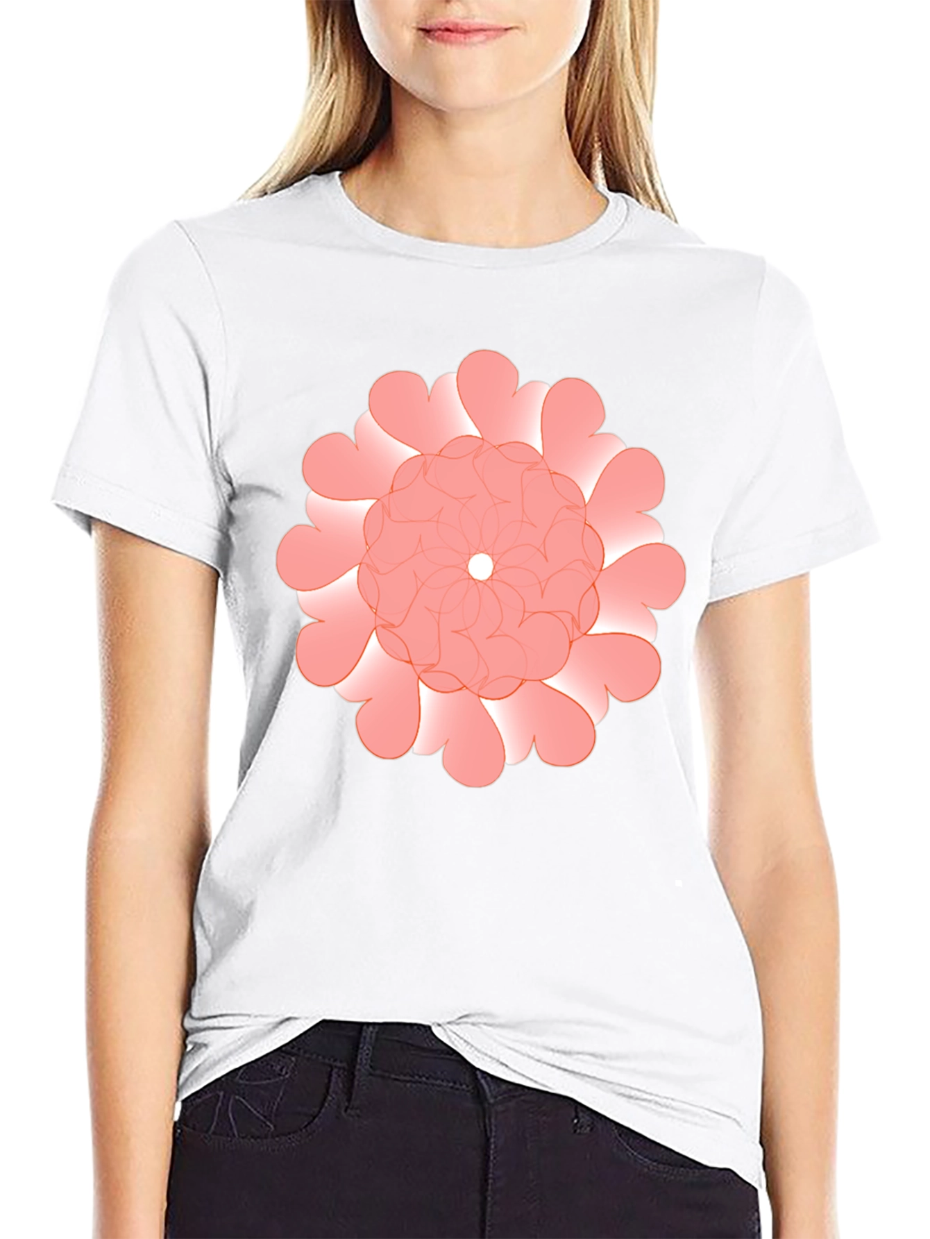 Floral Heart Pattern Black T-Shirt