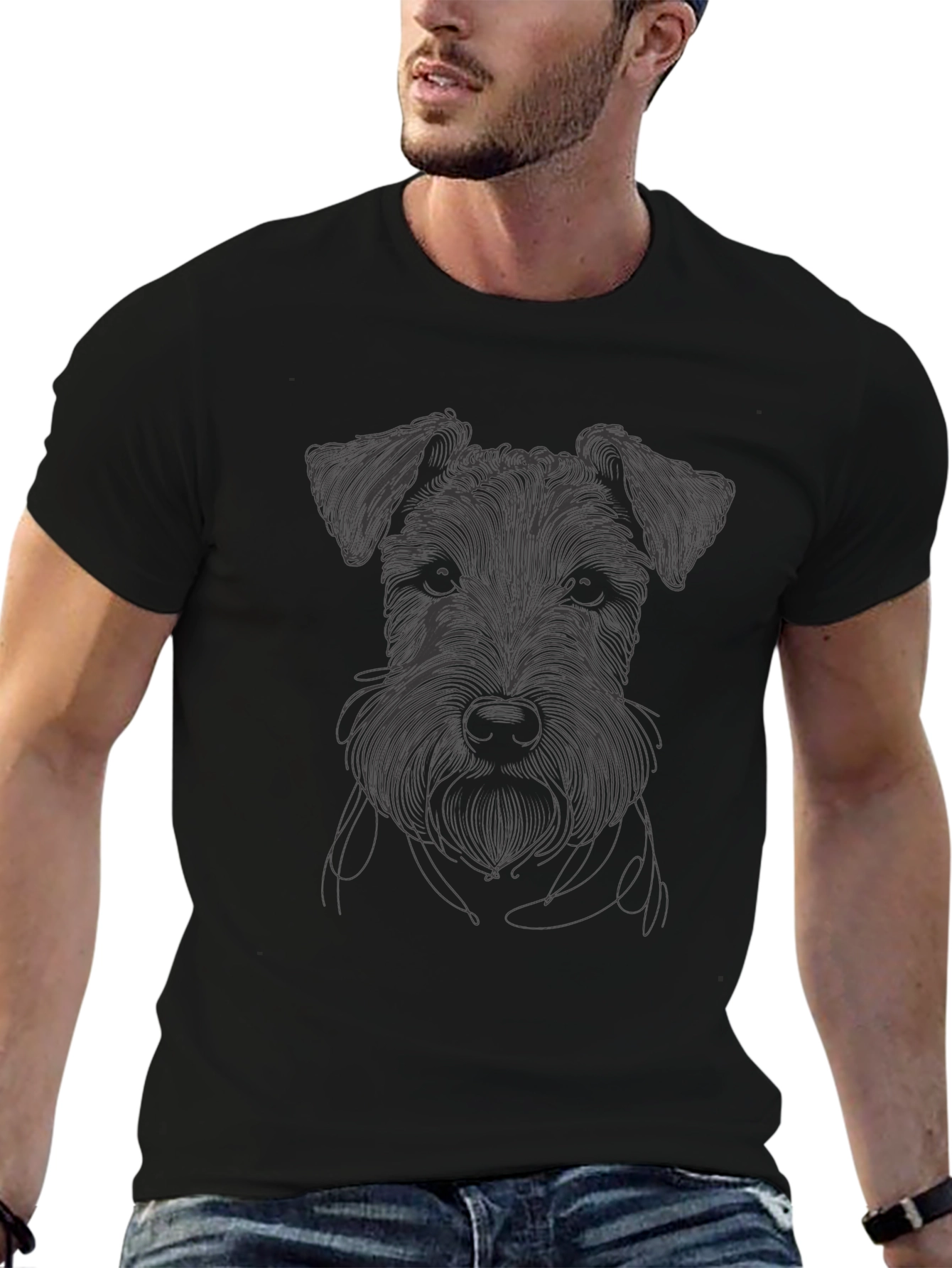 Schnauzer Line Art T-Shirt - Unisex Black Tee