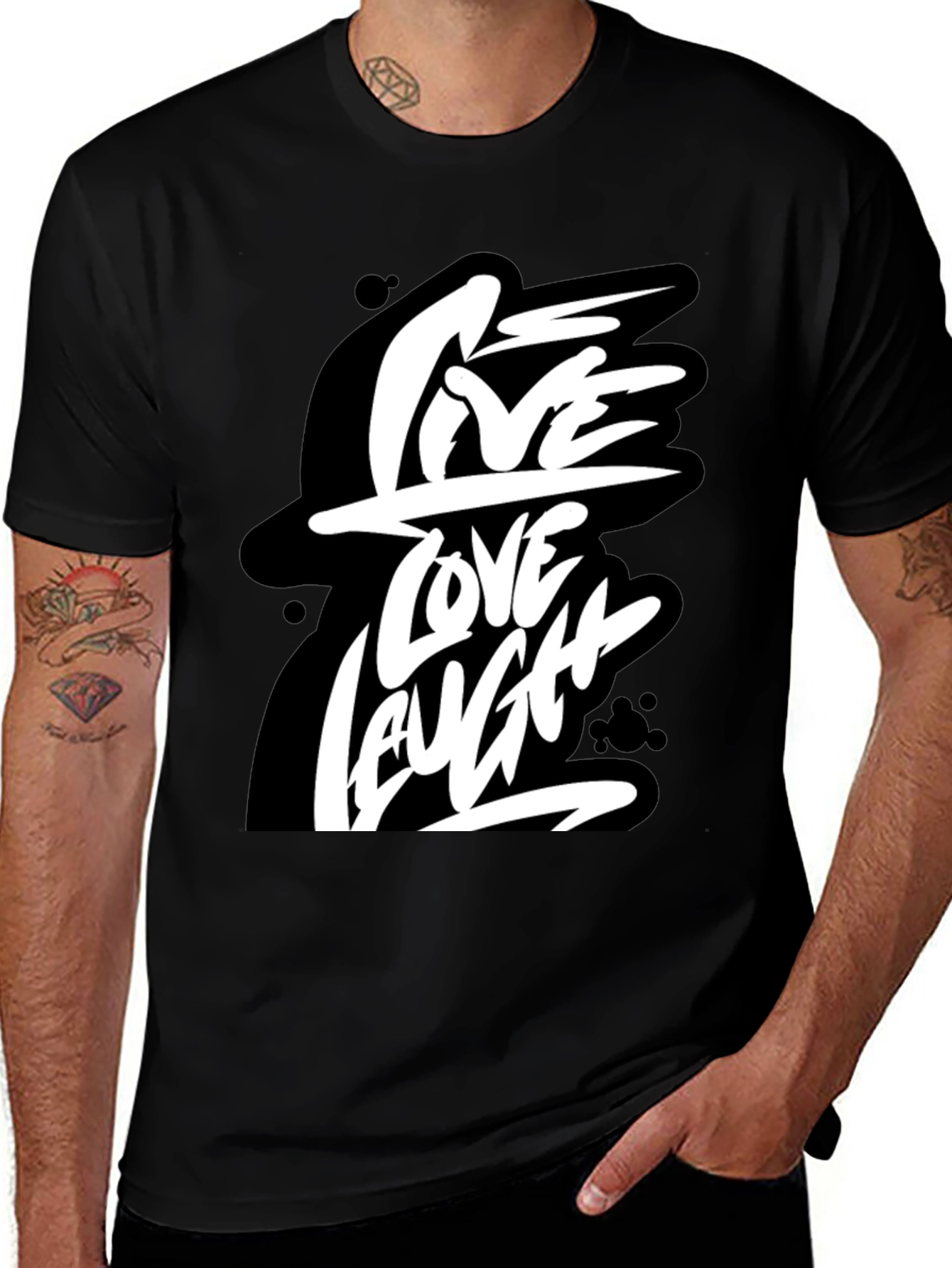 Live Love Laugh Graphic Tee - Black Cotton T-Shirt