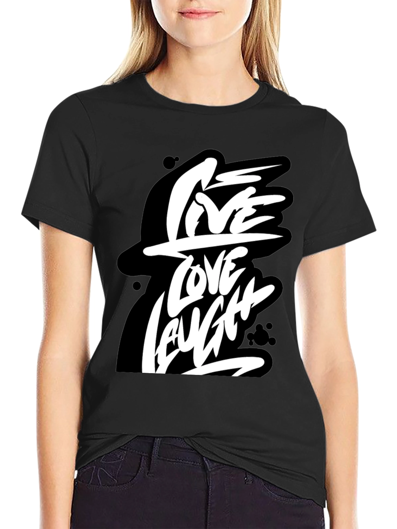 Live Love Laugh Graphic Tee - Black Cotton T-Shirt