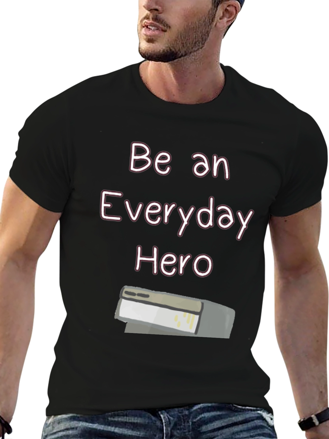 Everyday Hero Stapler T-Shirt | Casual Black Cotton Tee