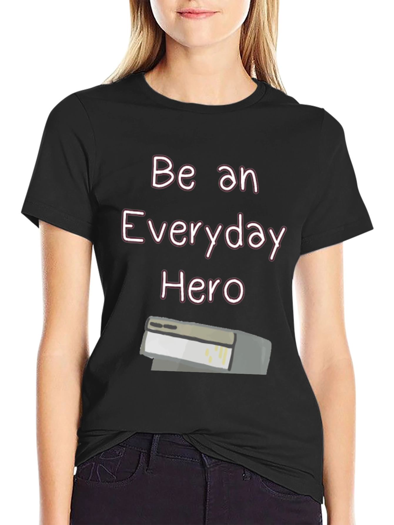 Everyday Hero Stapler T-Shirt | Casual Black Cotton Tee