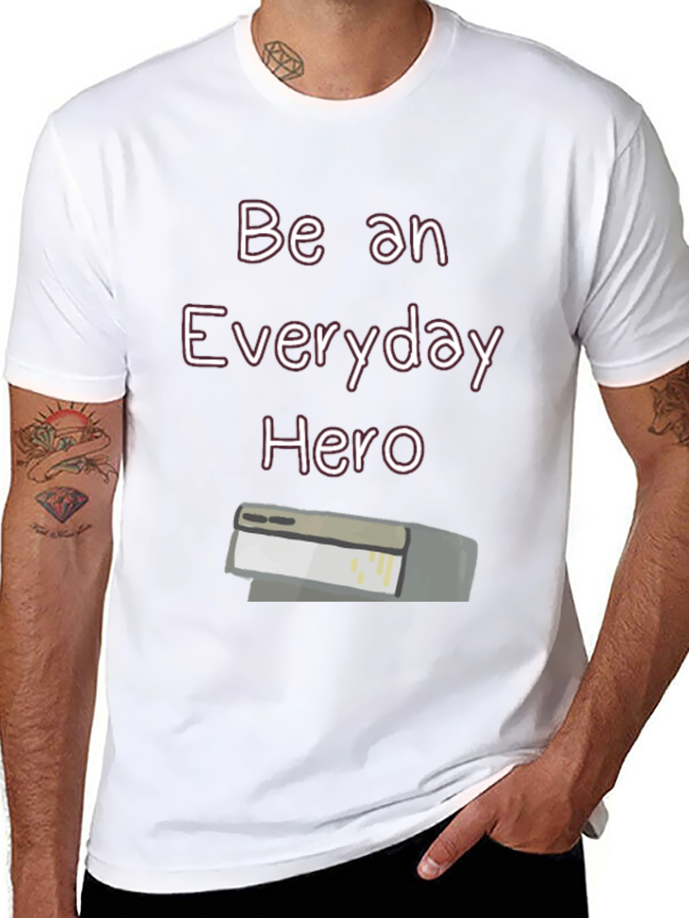 Everyday Hero Stapler T-Shirt | Casual Black Cotton Tee