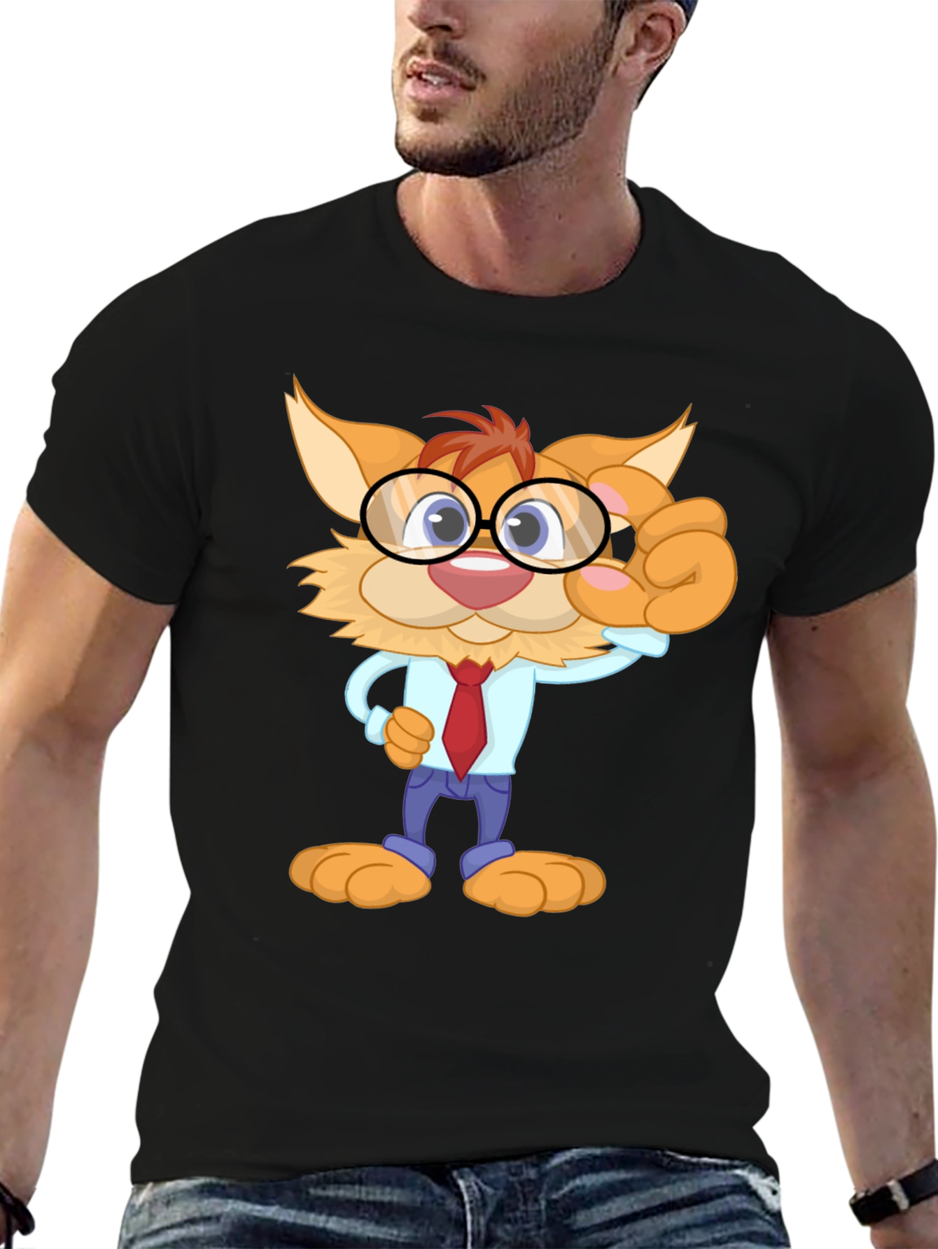 Cartoon Cat T-Shirt - Black