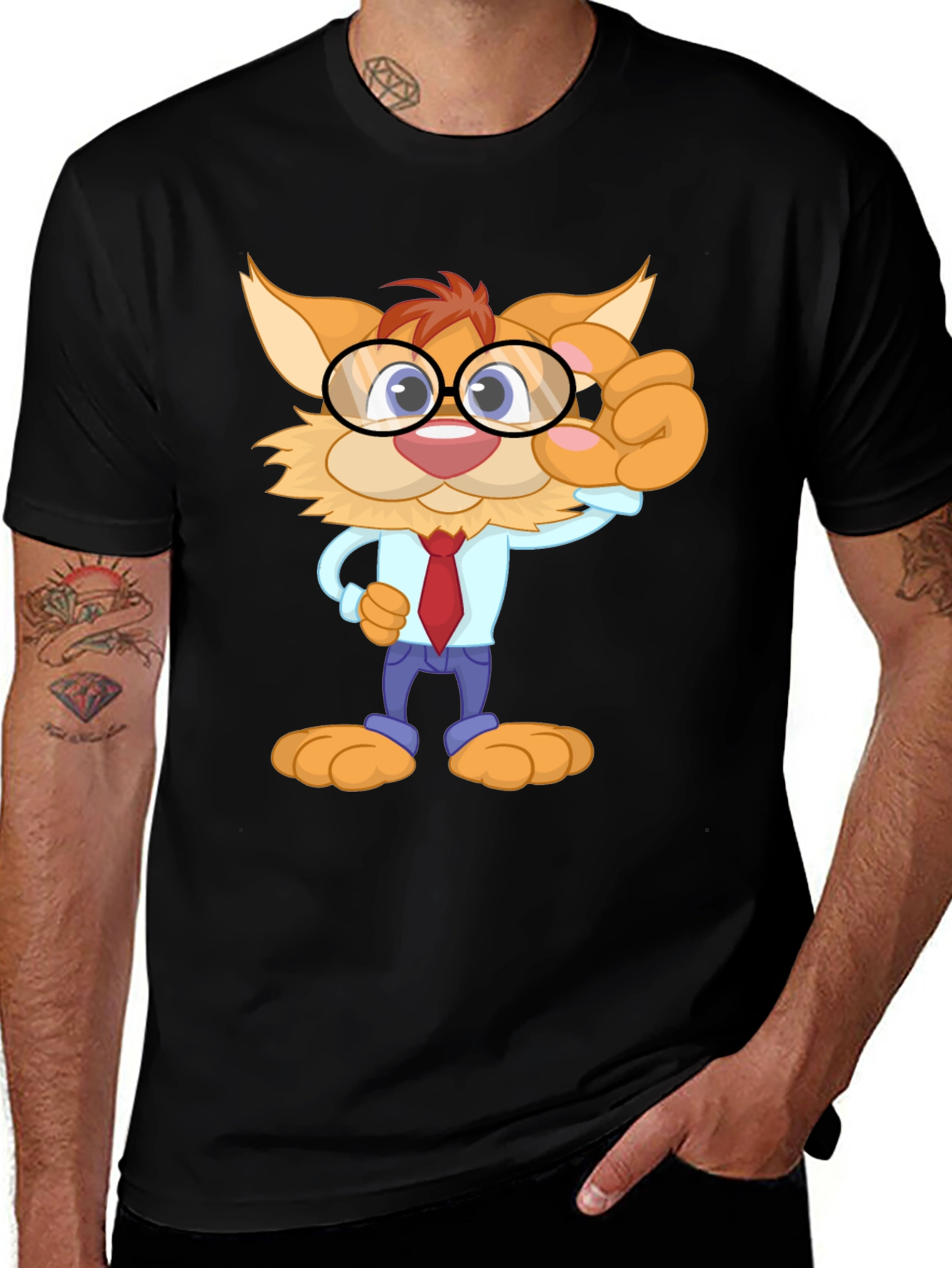 Cartoon Cat T-Shirt - Black