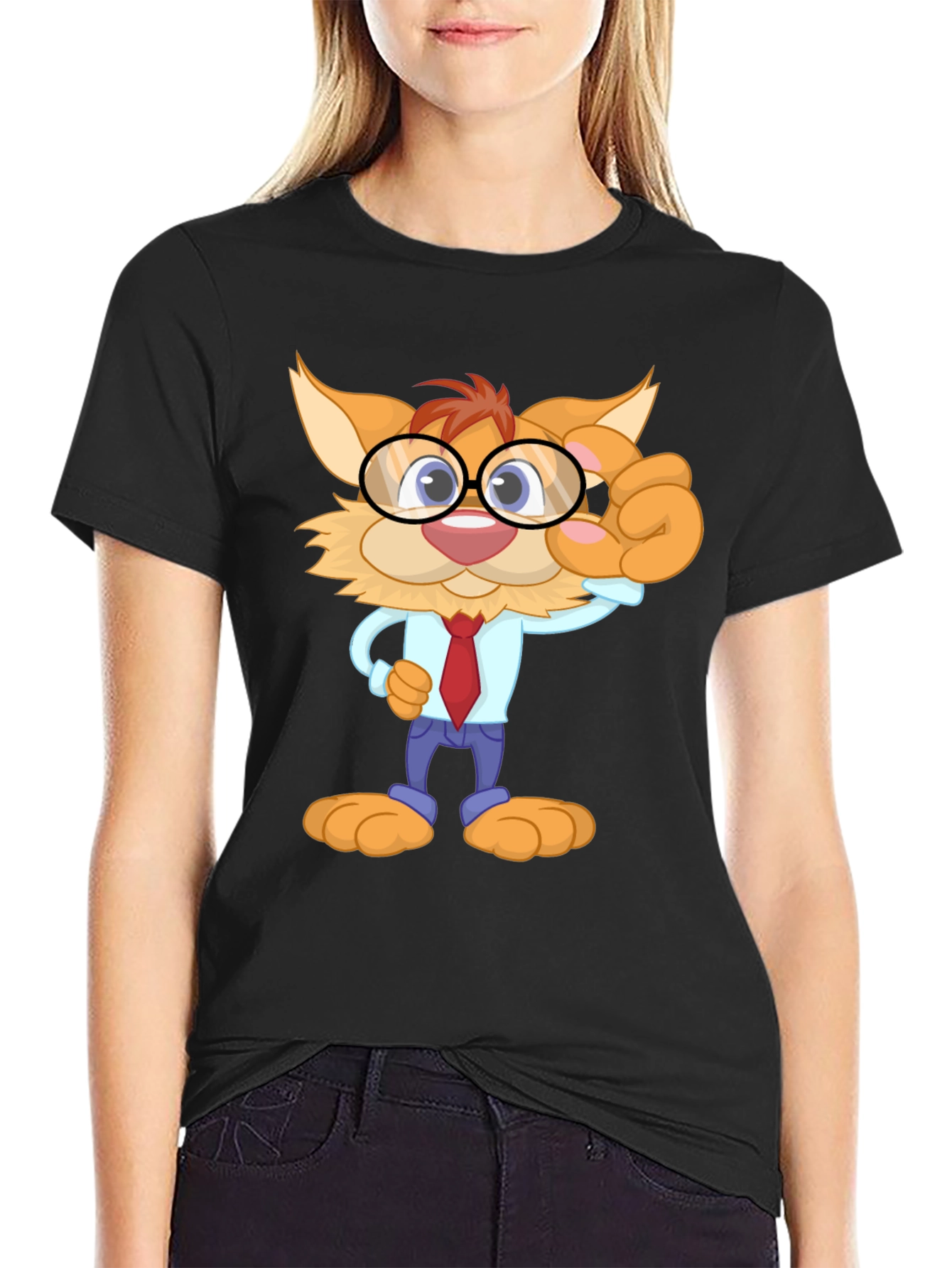 Cartoon Cat T-Shirt - Black