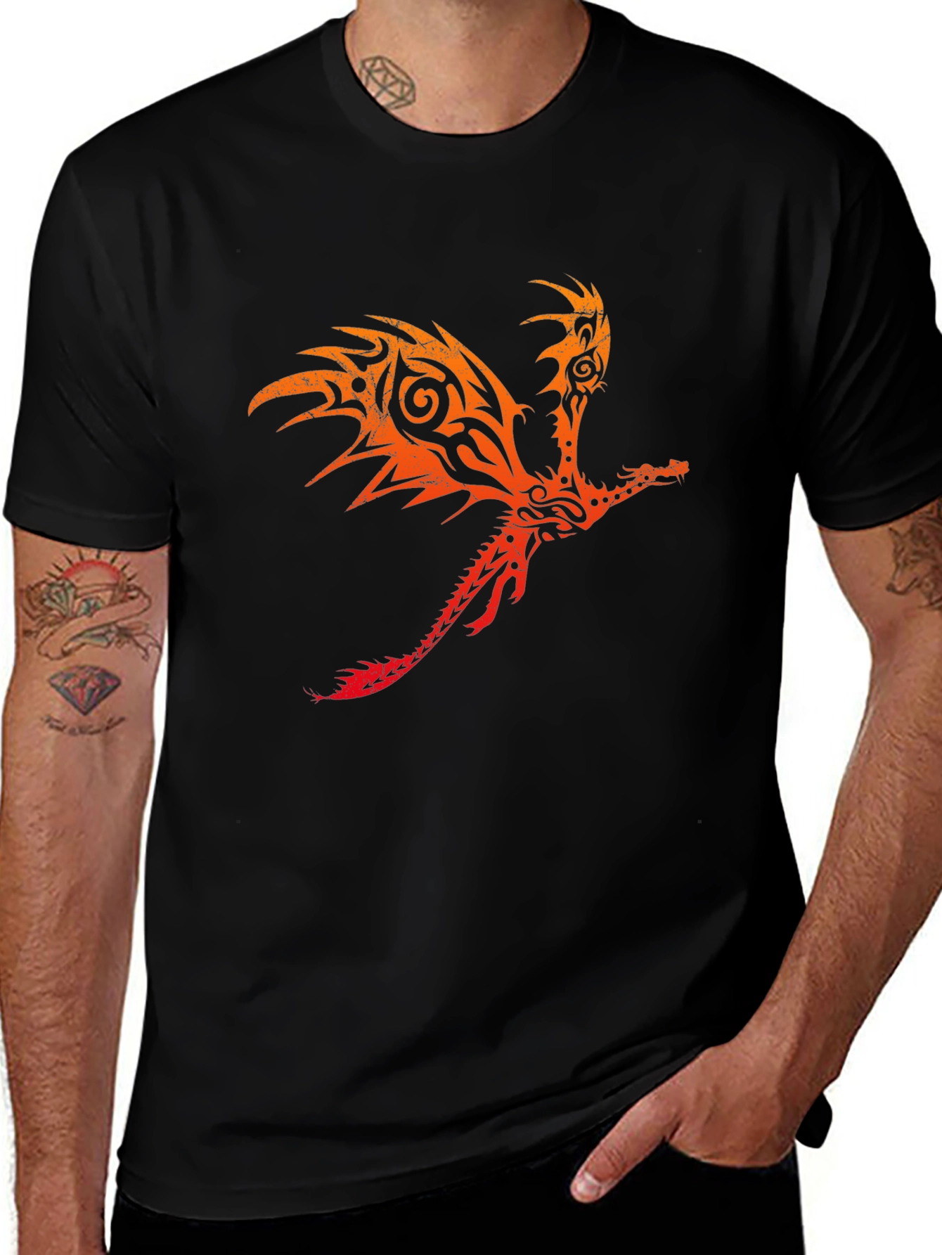 Tribal Dragon Graphic Black Tee