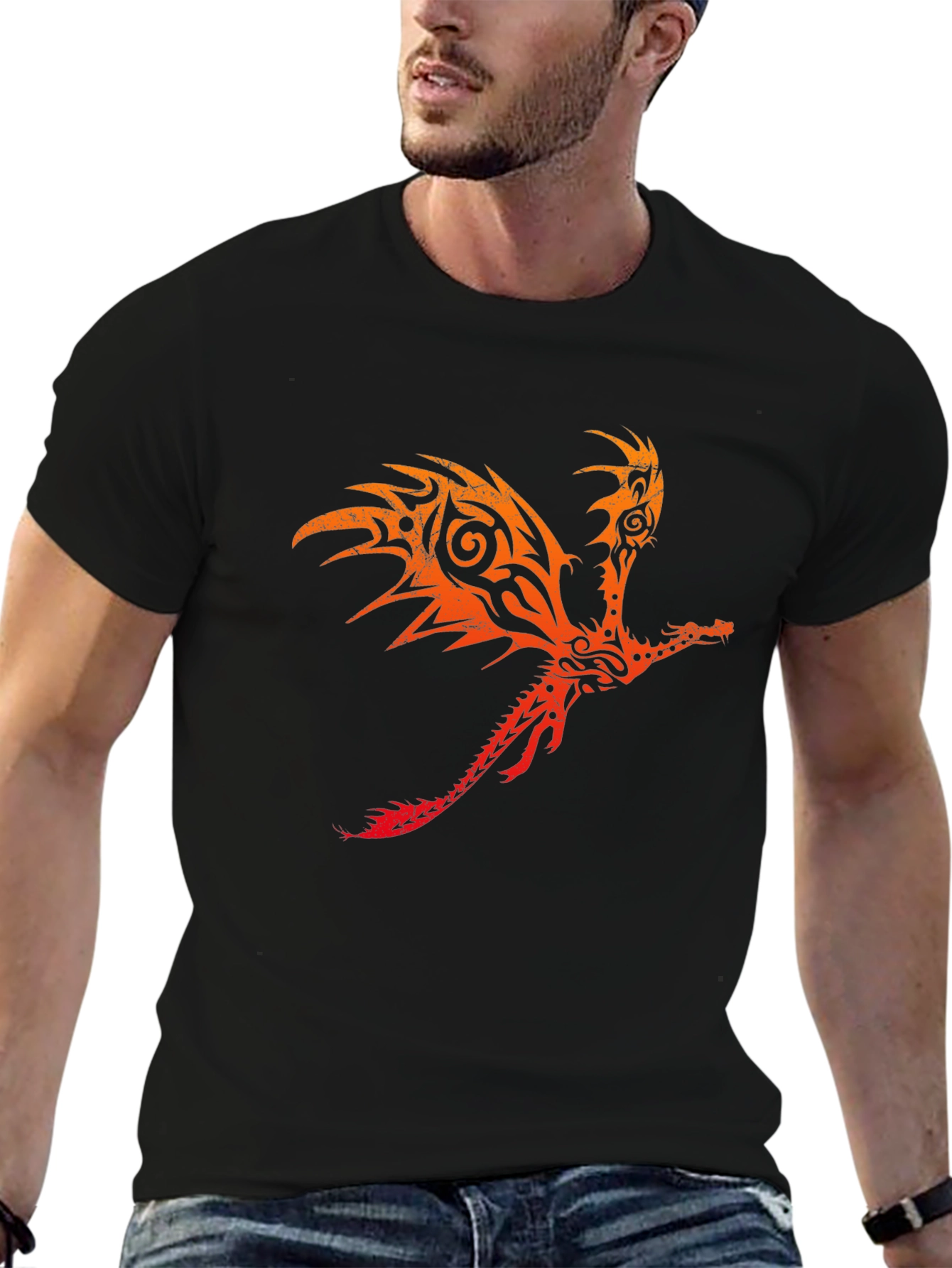 Tribal Dragon Graphic Black Tee