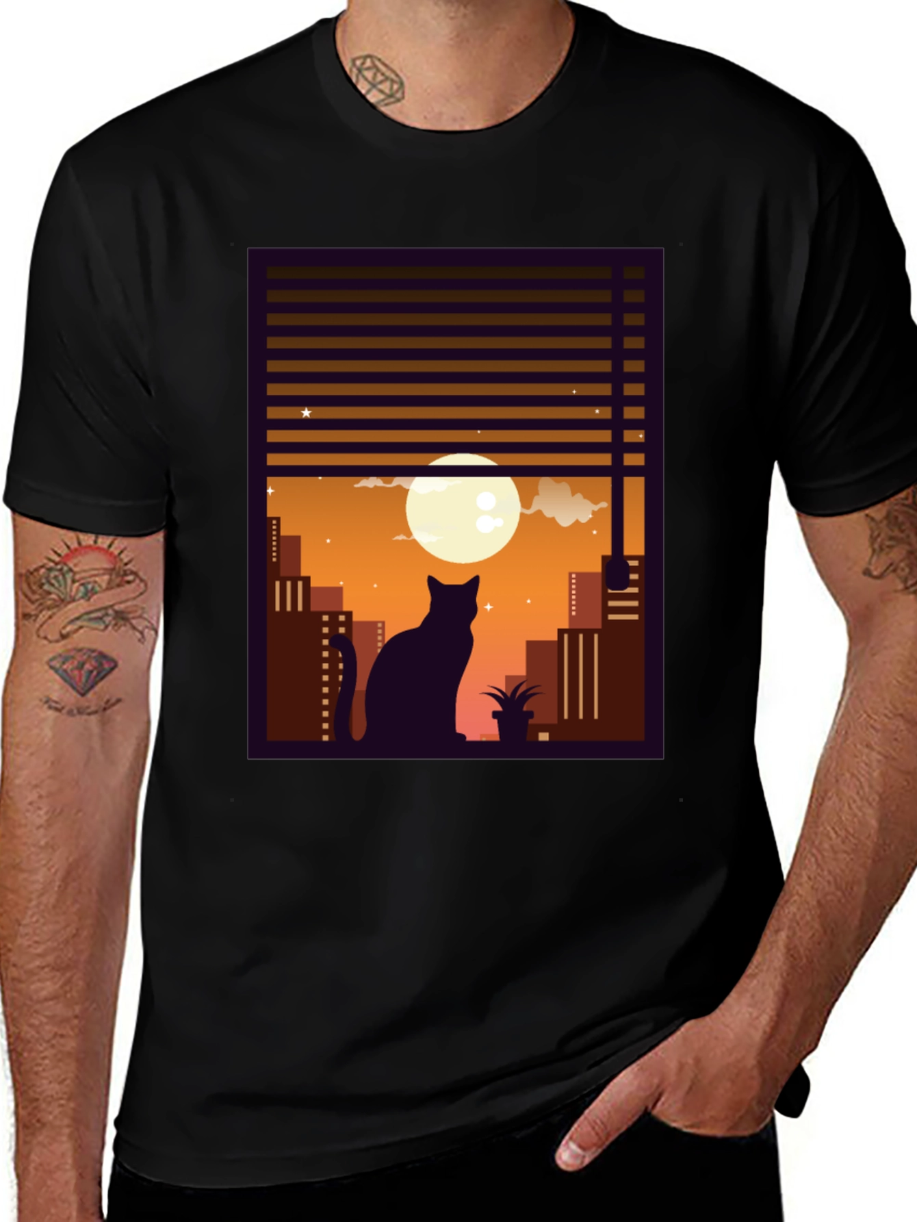 Moon Gazing Cat Graphic Tee