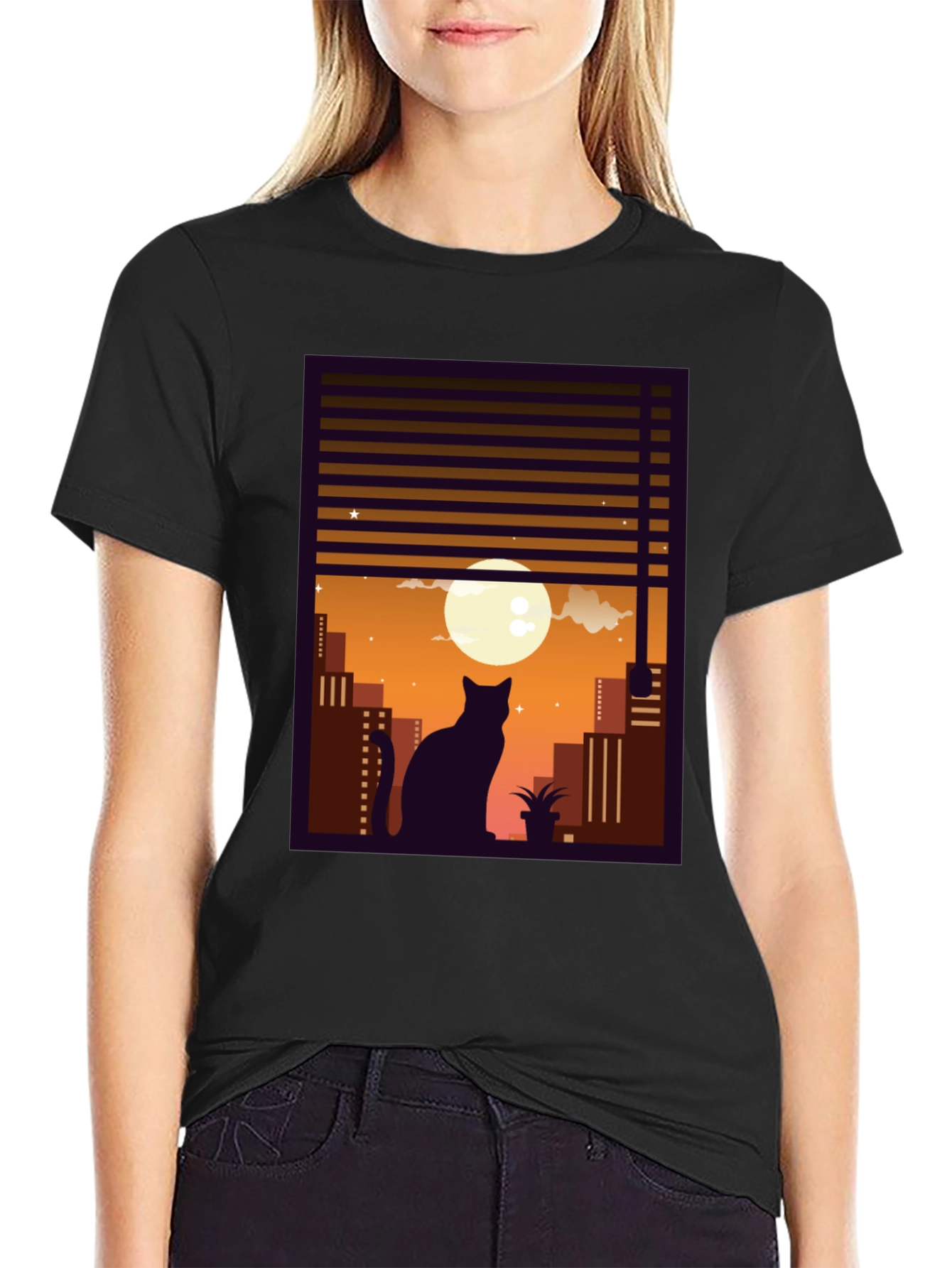 Moon Gazing Cat Graphic Tee