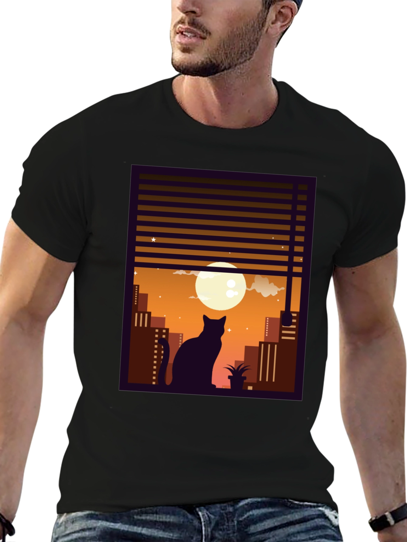 Moon Gazing Cat Graphic Tee