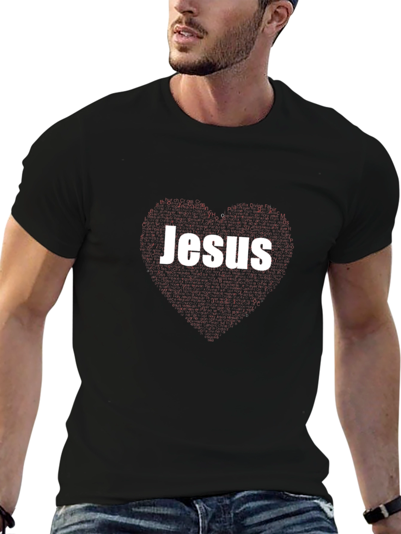Jesus Heart Graphic Black T-Shirt