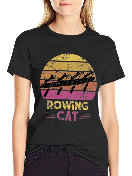 Rowing Cat Graphic Tee - Vintage Style