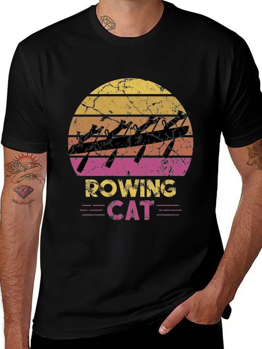 Rowing Cat Graphic Tee - Vintage Style