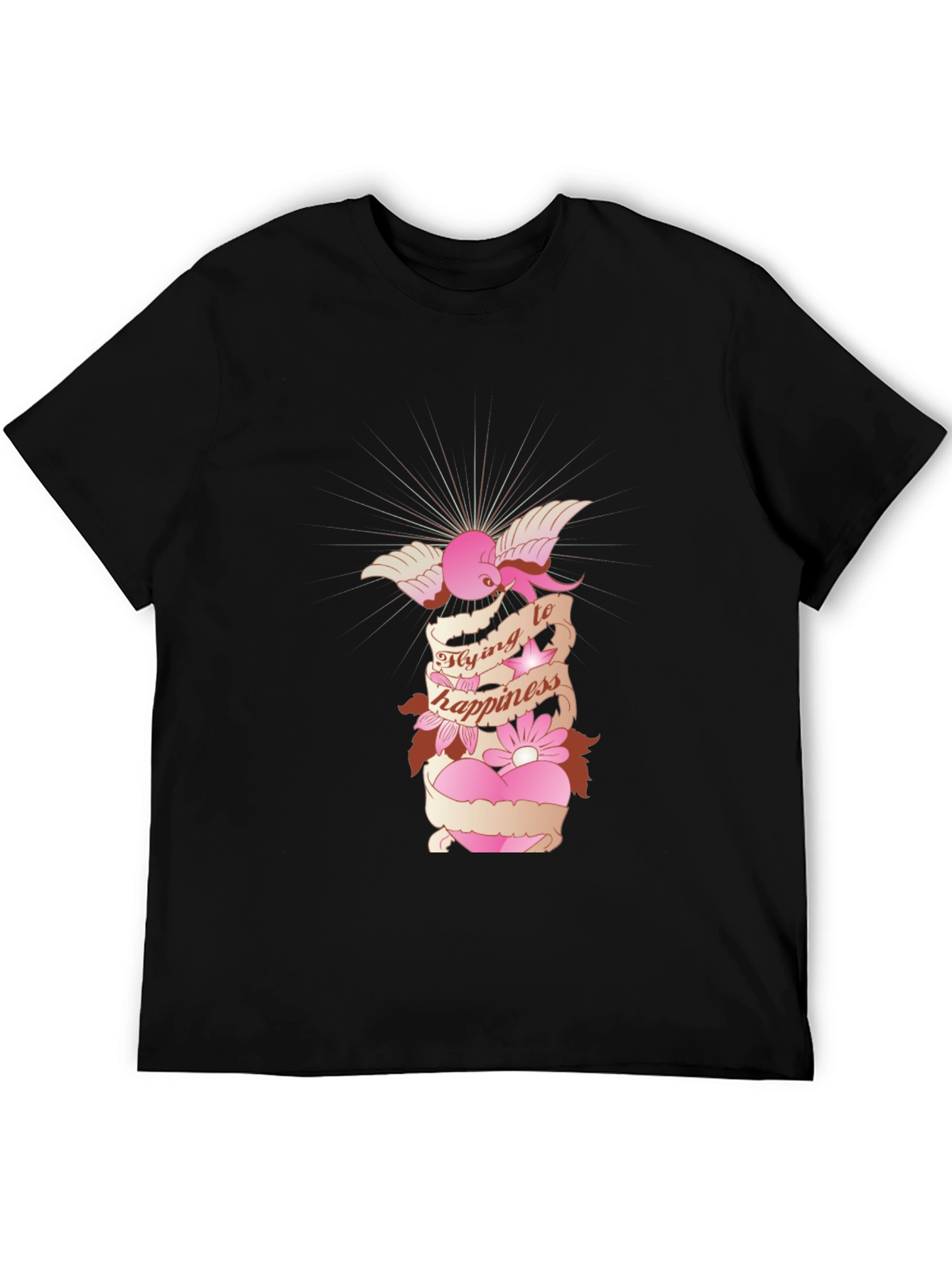 Flying to Happiness Graphic Black T-Shirt