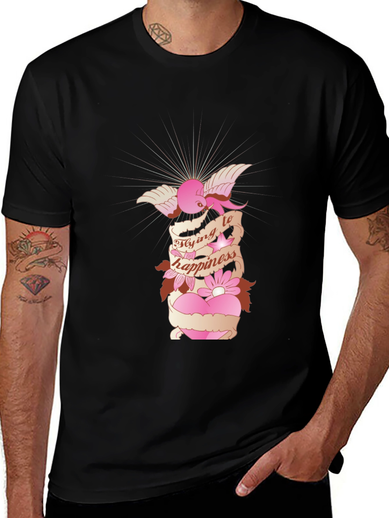Flying to Happiness Graphic Black T-Shirt