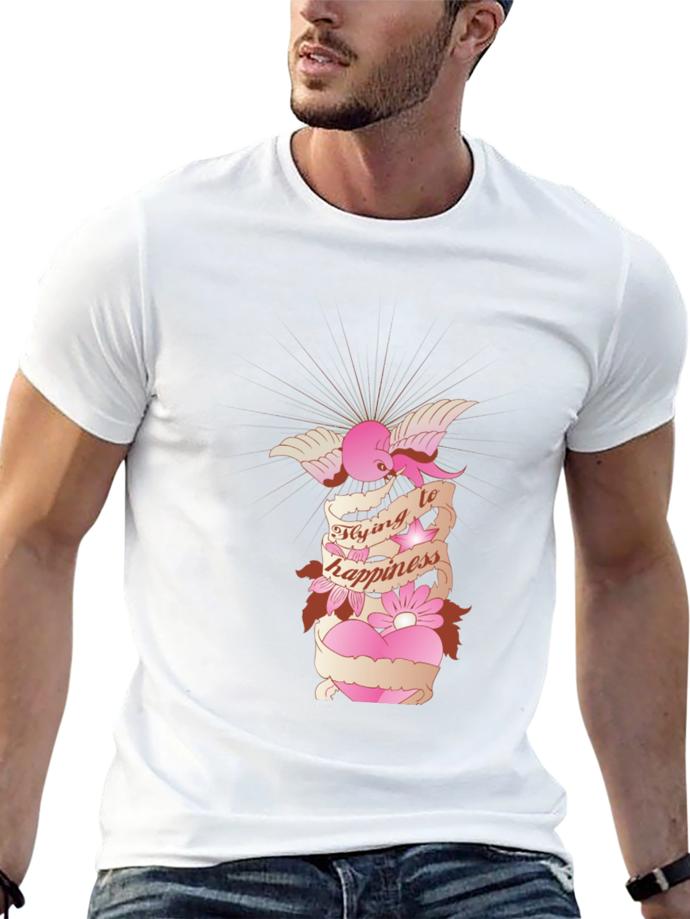 Flying to Happiness Graphic Black T-Shirt