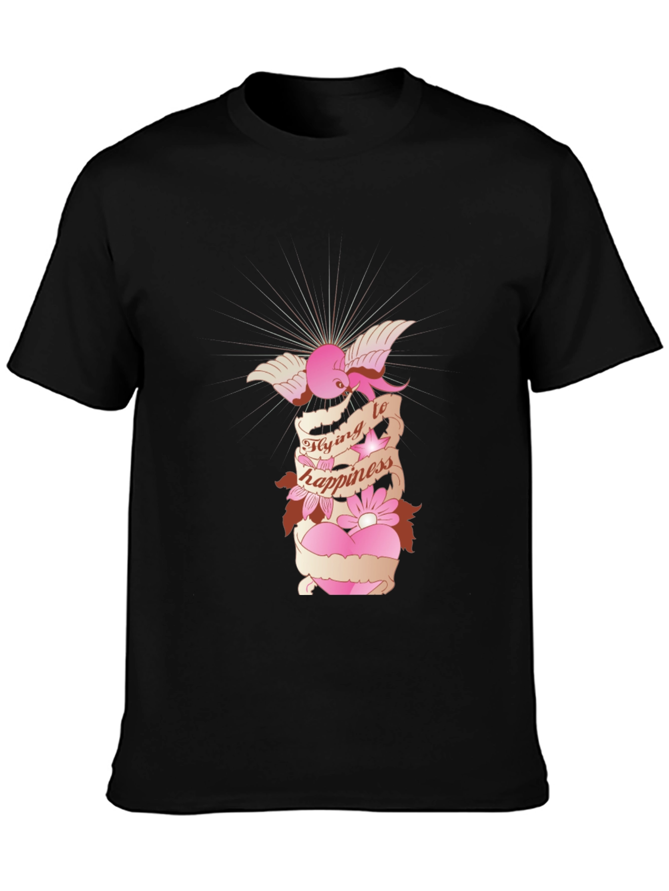 Flying to Happiness Graphic Black T-Shirt