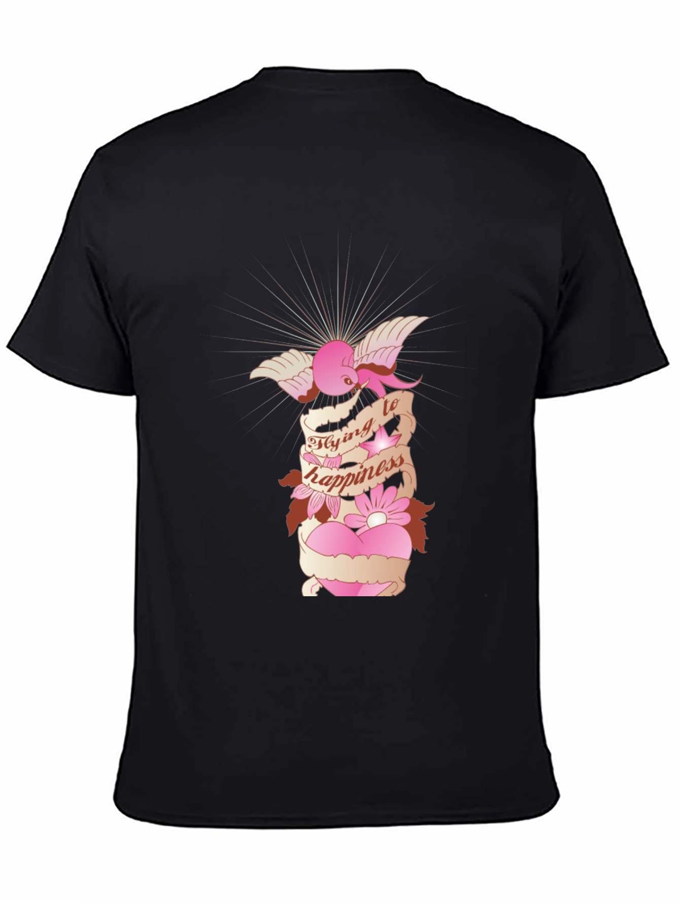 Flying to Happiness Graphic Black T-Shirt