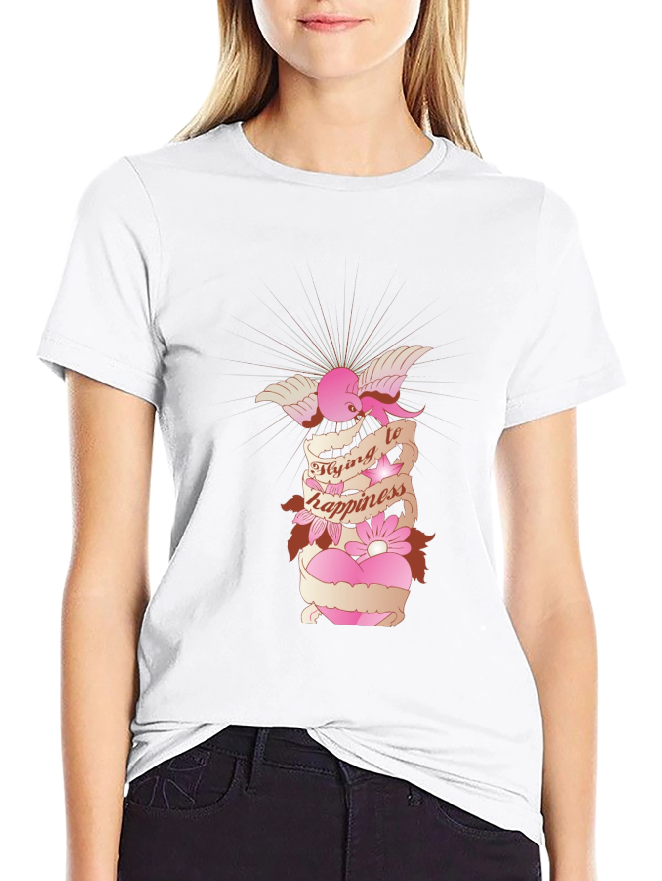 Flying to Happiness Graphic Black T-Shirt