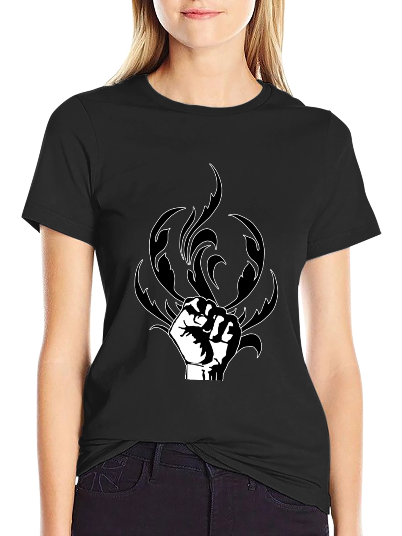 Fist & Flames Graphic T-Shirt - Black