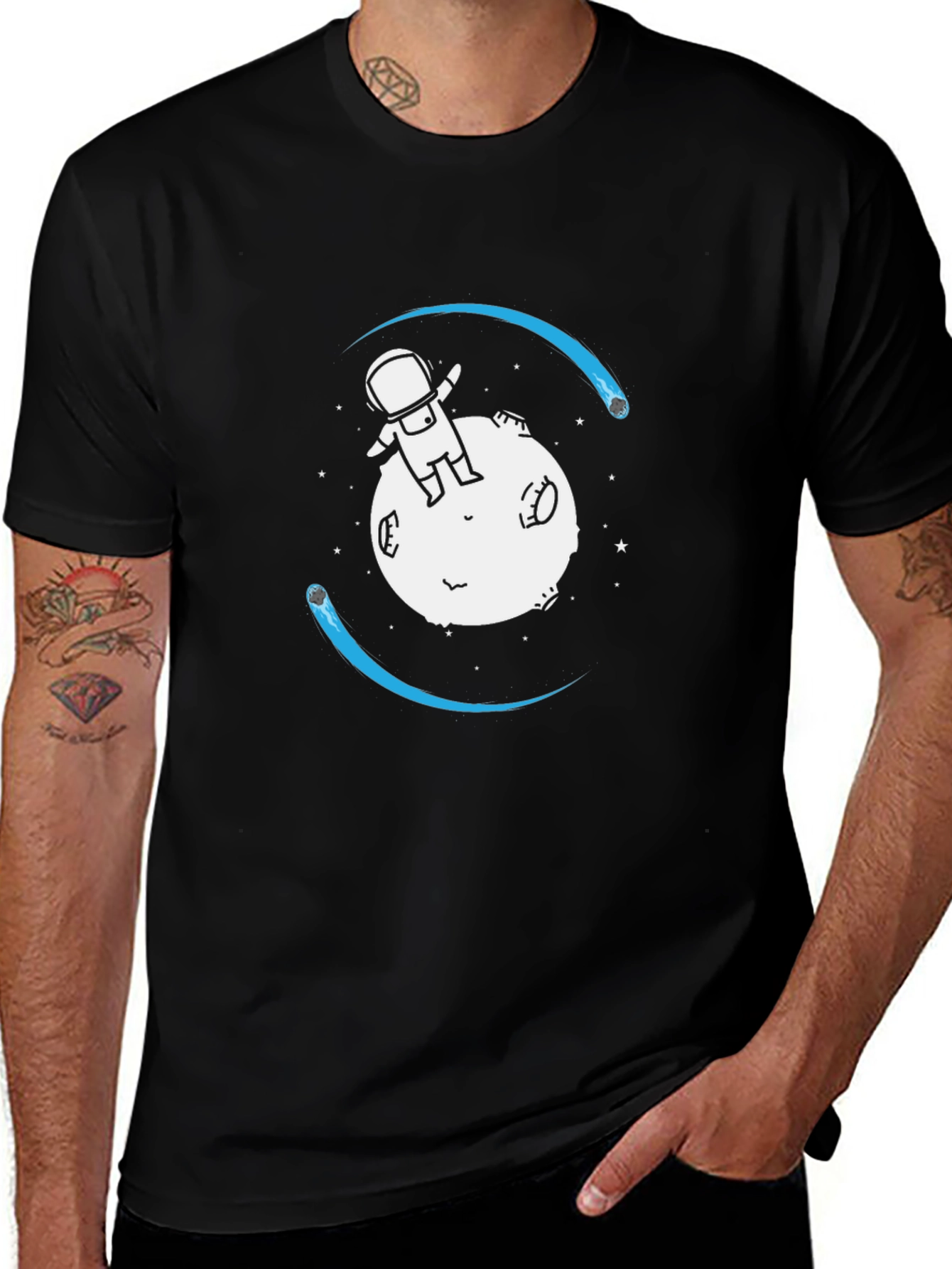 Astronaut on Moon Graphic Tee - Black