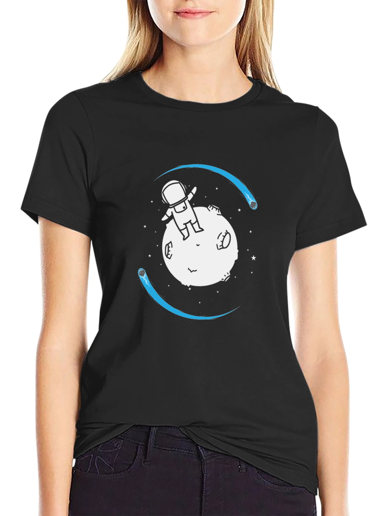 Astronaut on Moon Graphic Tee - Black