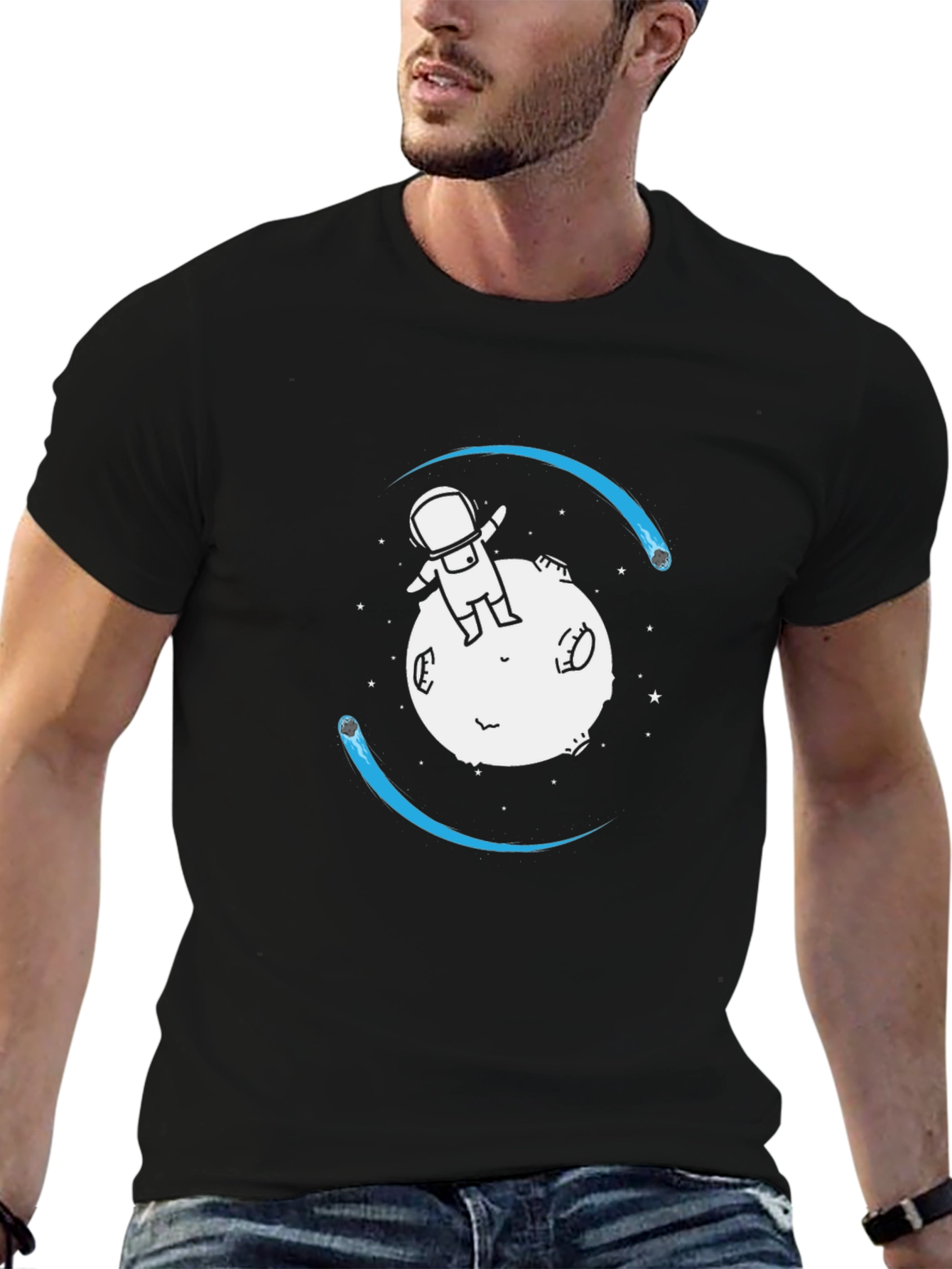 Astronaut on Moon Graphic Tee - Black