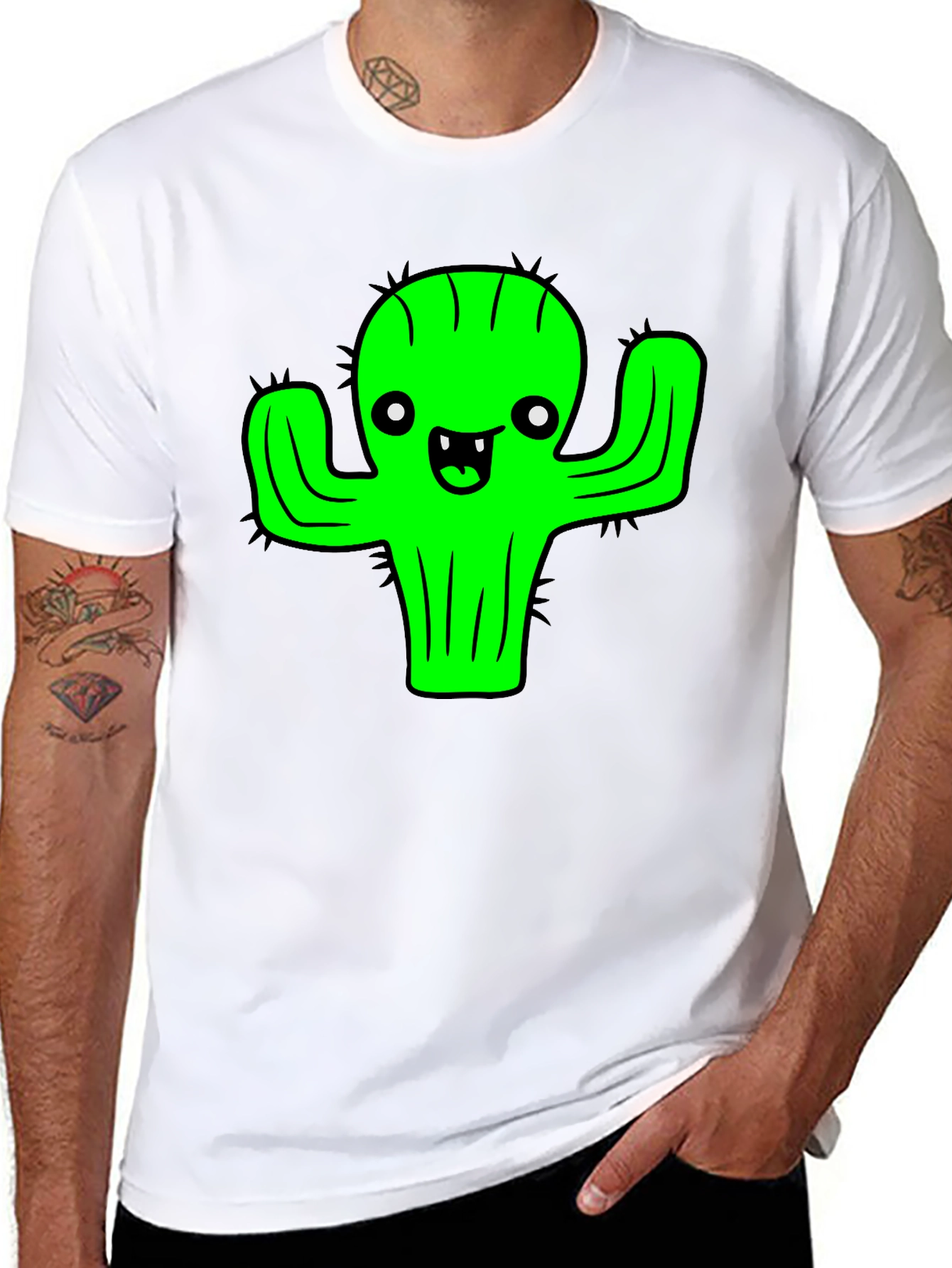 Funny Cartoon Cactus Graphic T-Shirt