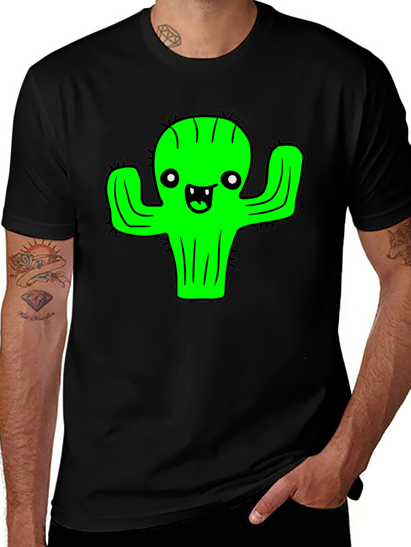 Funny Cartoon Cactus Graphic T-Shirt