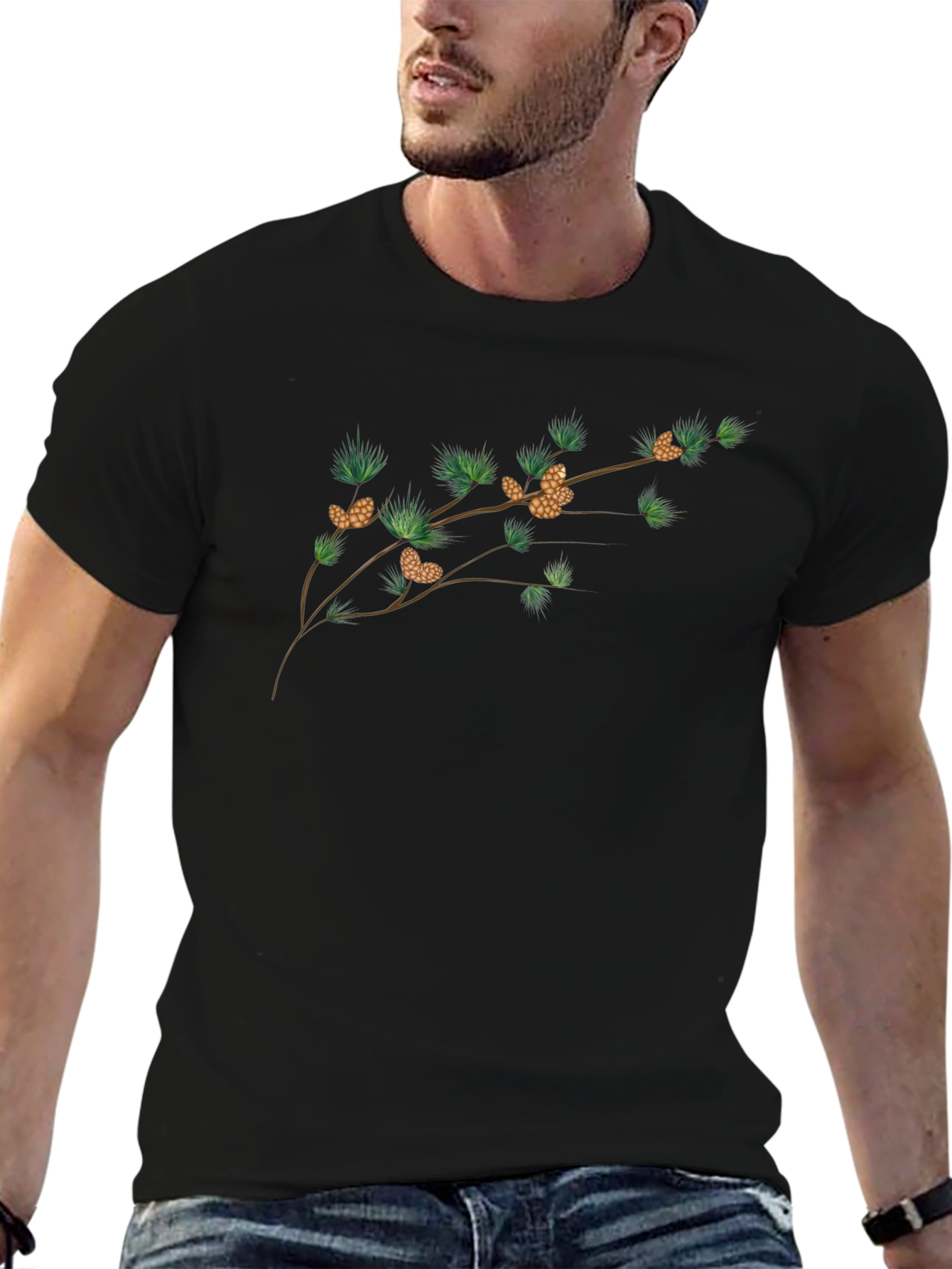 Botanical Branch Graphic Tee - Mens Black T-Shirt