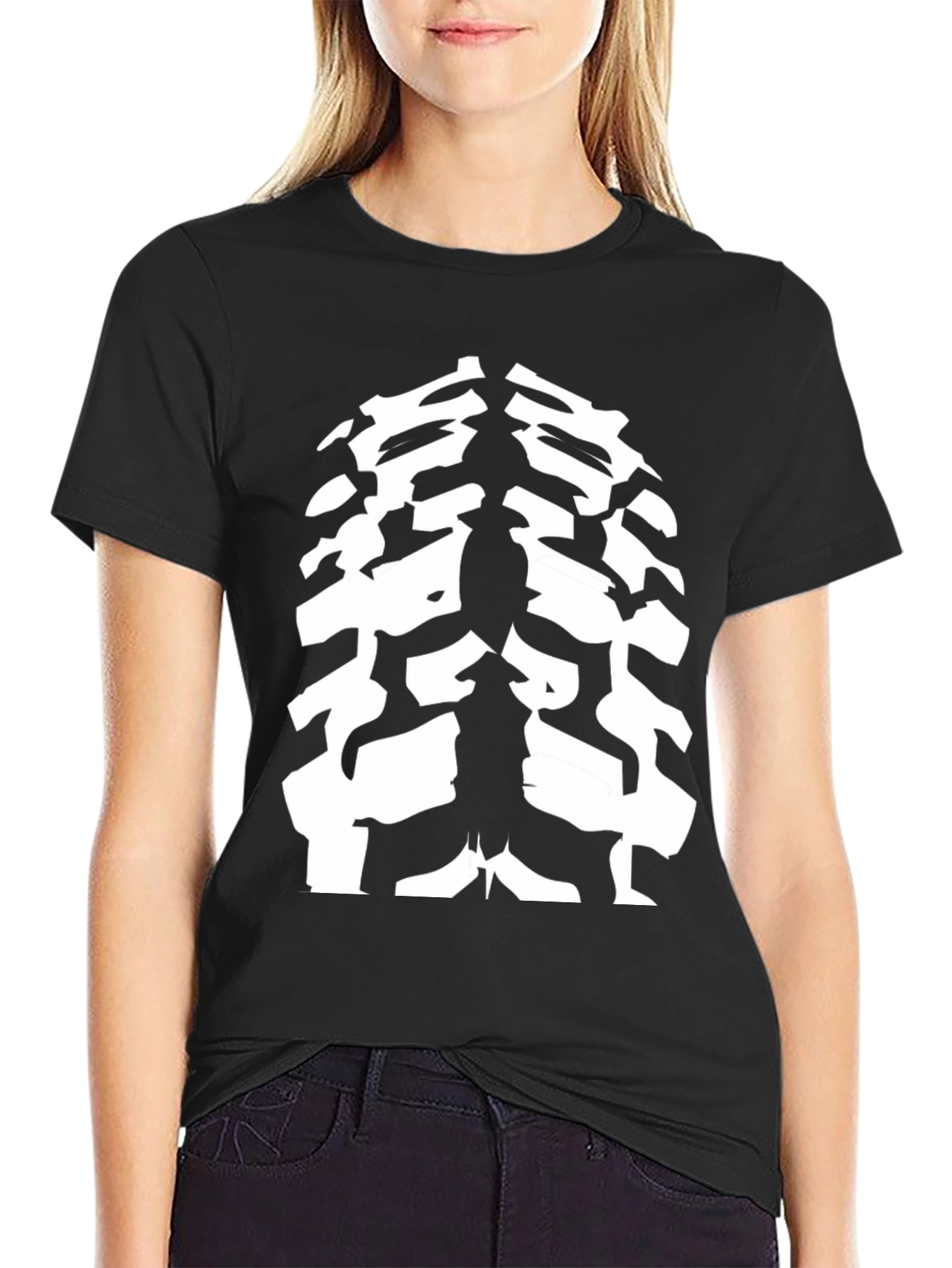 Cool Black T-Shirt with Abstract Rib Cage Design