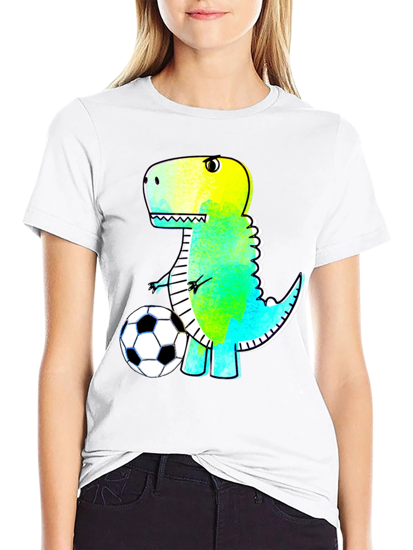 Dino Soccer T-Shirt - Black Cartoon Style