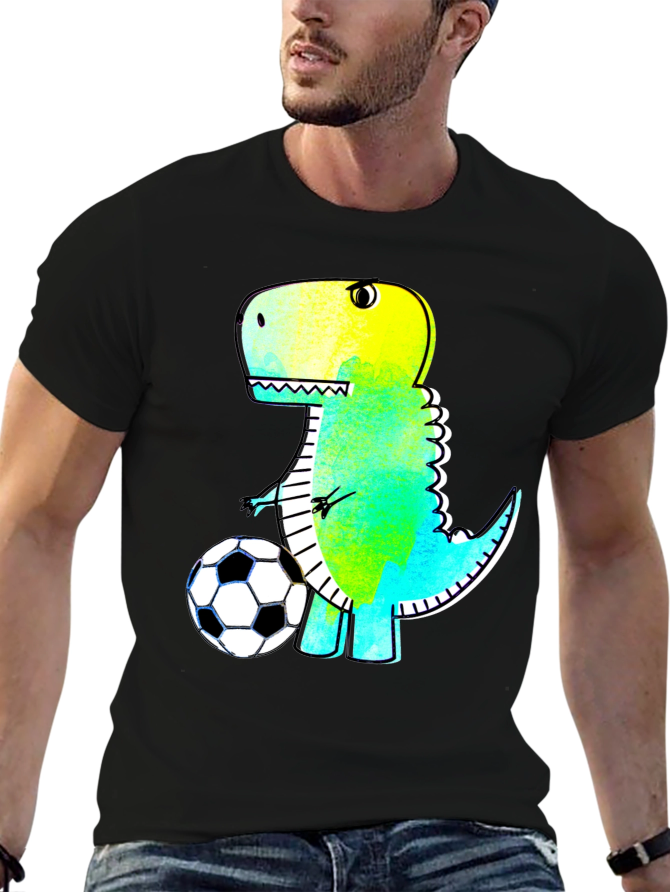 Dino Soccer T-Shirt - Black Cartoon Style