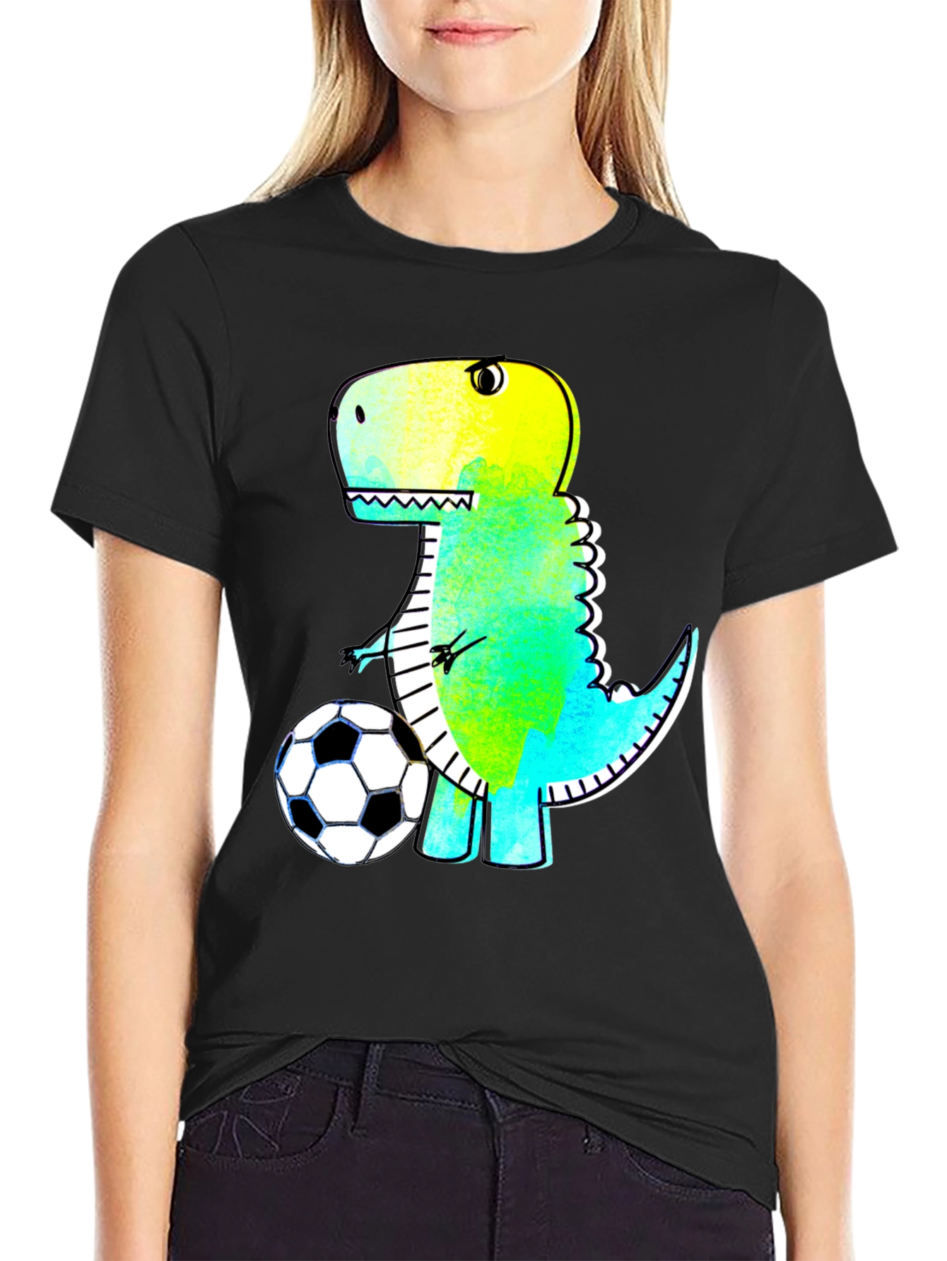 Dino Soccer T-Shirt - Black Cartoon Style
