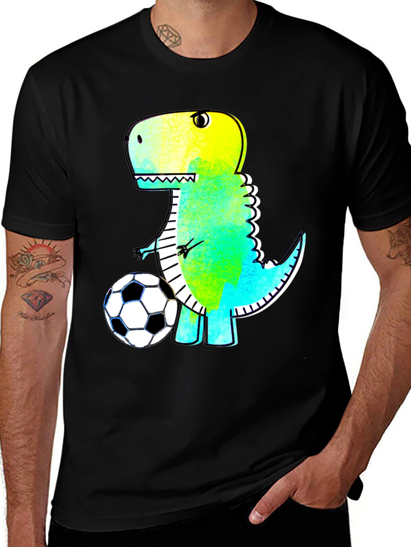 Dino Soccer T-Shirt - Black Cartoon Style