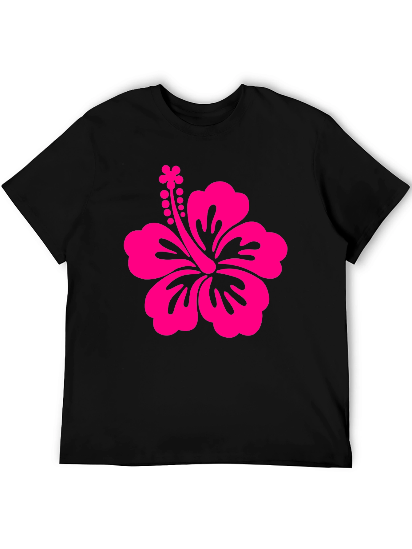 Black Tee with Pink Hibiscus Flower Graphic