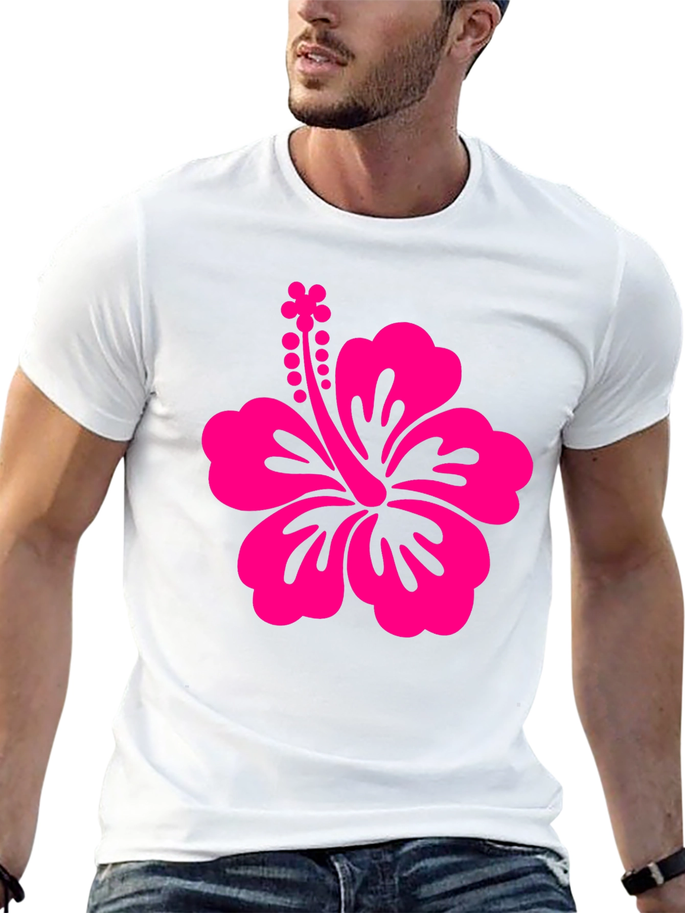 Black Tee with Pink Hibiscus Flower Graphic