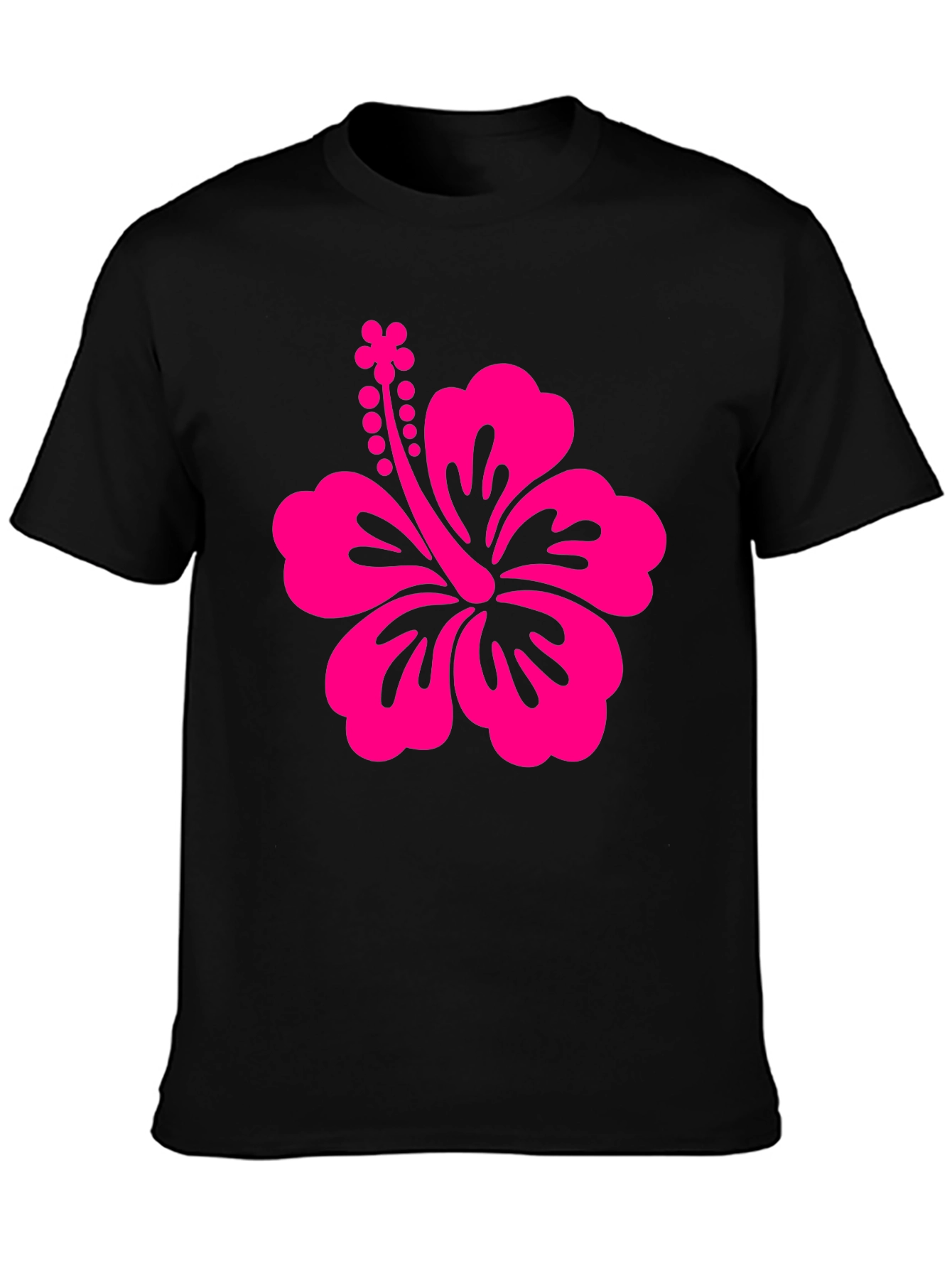 Black Tee with Pink Hibiscus Flower Graphic