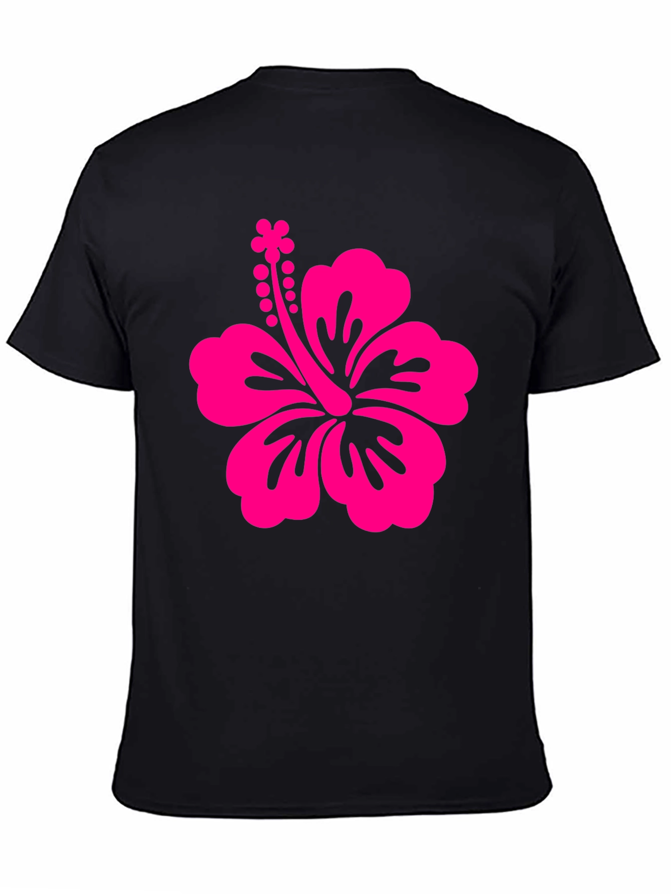 Black Tee with Pink Hibiscus Flower Graphic