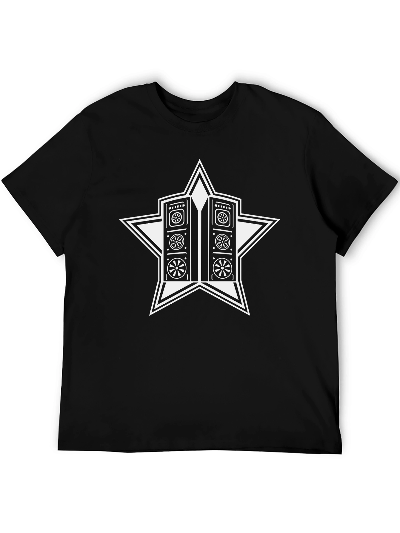 Retro Speaker Star Graphic Black T-Shirt