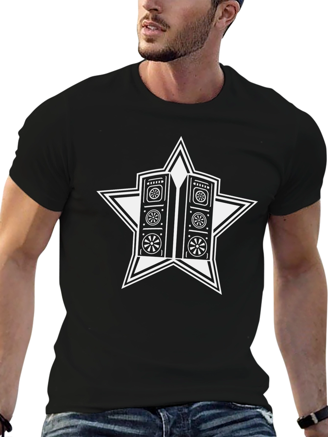 Retro Speaker Star Graphic Black T-Shirt