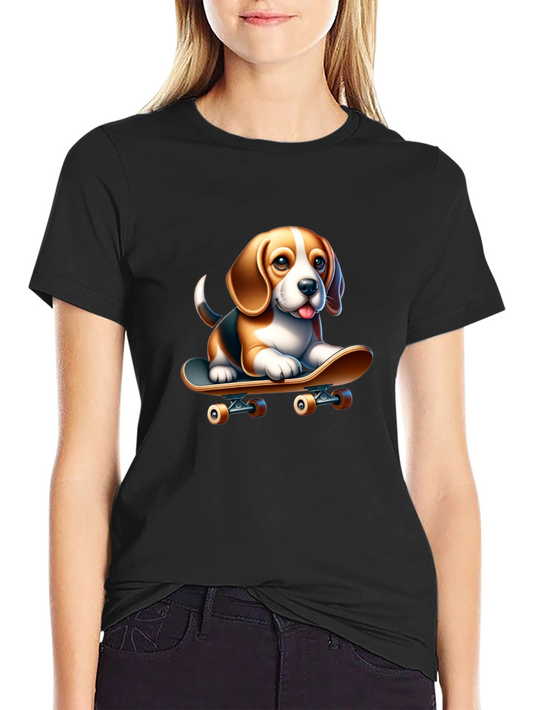 Dog on Skateboard Black T-Shirt